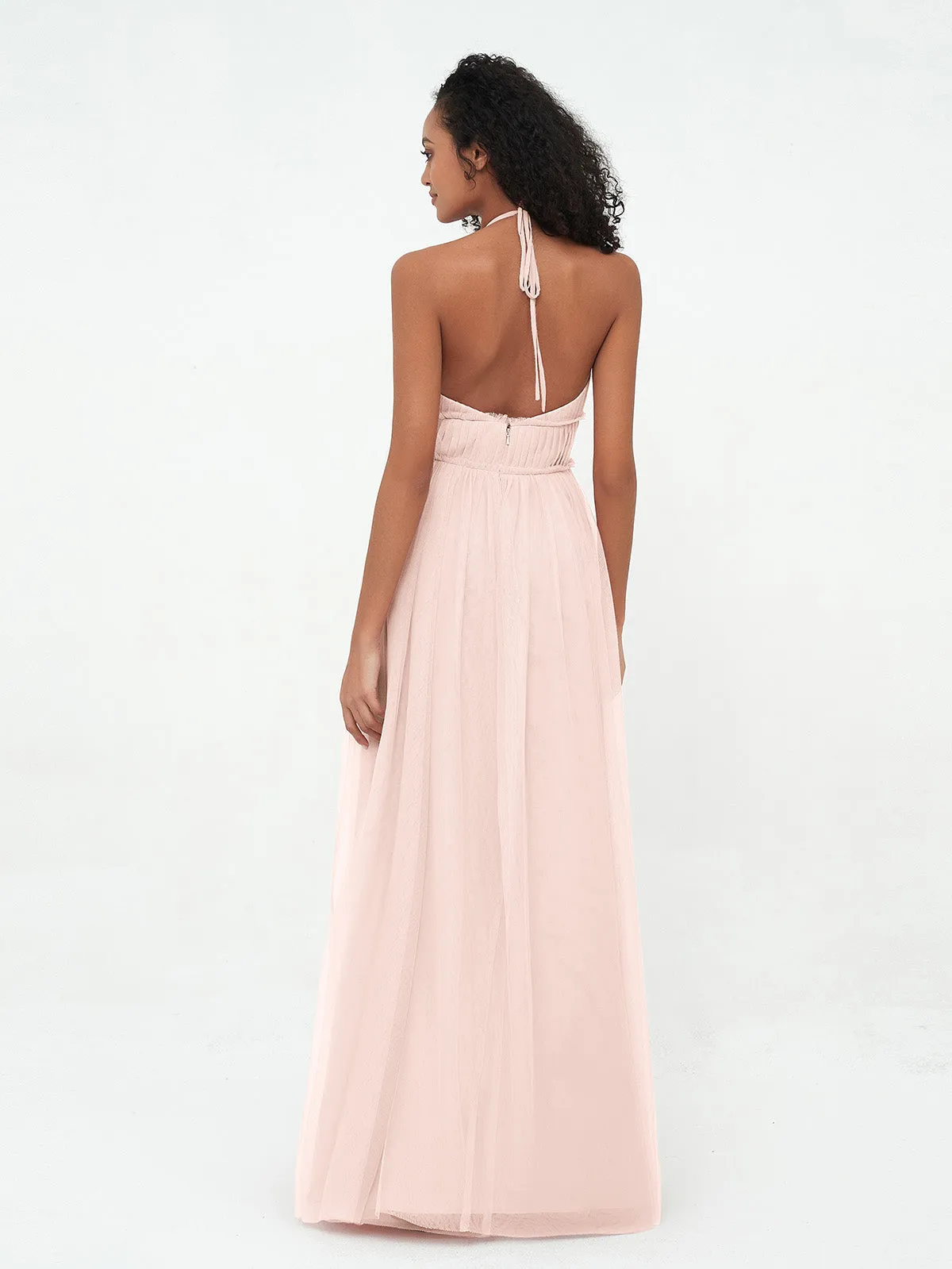 Illusion Halter Tulle Maxi Boho Dresses Clearance
