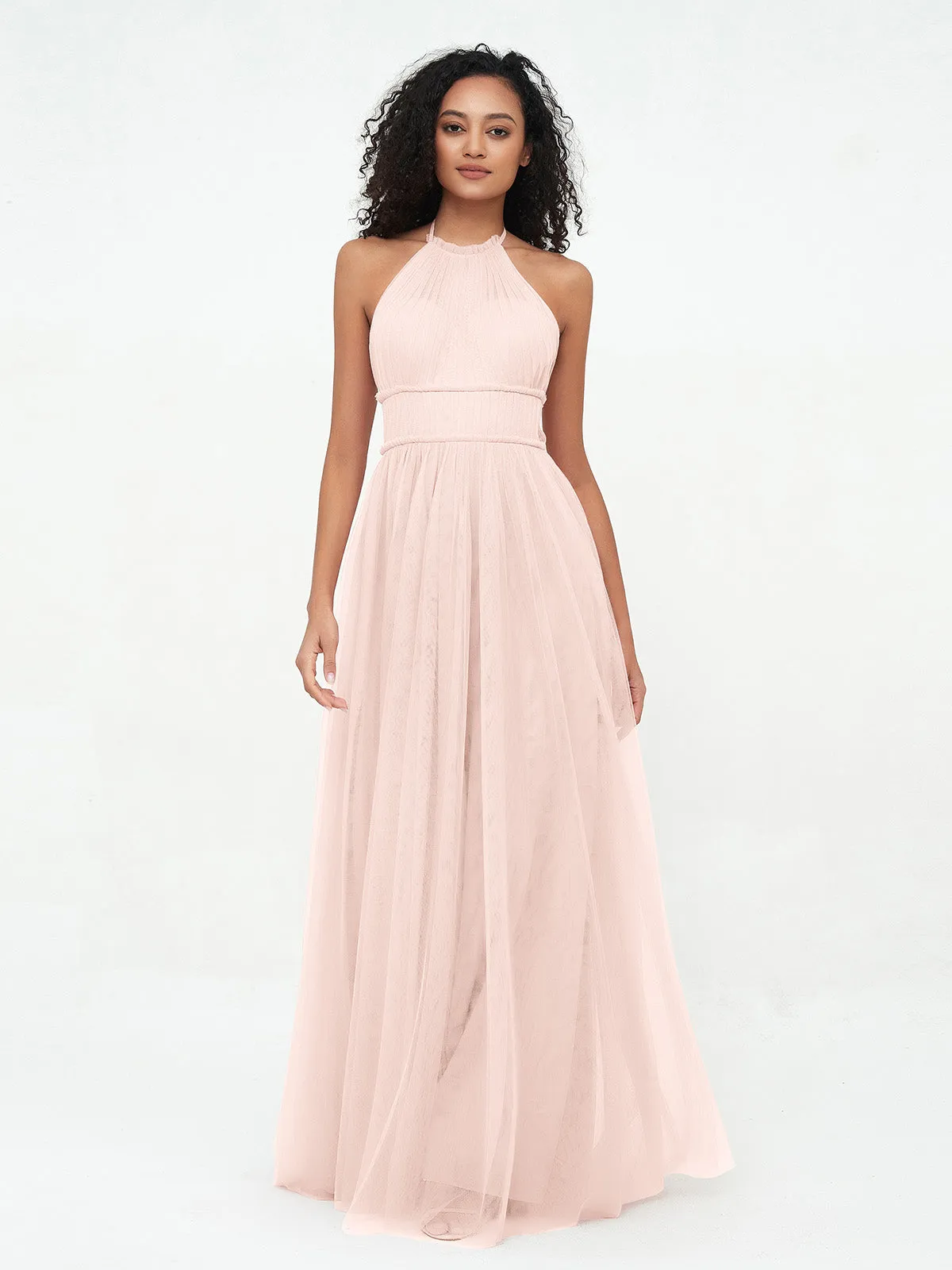 Illusion Halter Tulle Maxi Boho Dresses Clearance