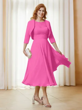 Illusion Neckline Short Sleeves Dress with Jacket Azalea