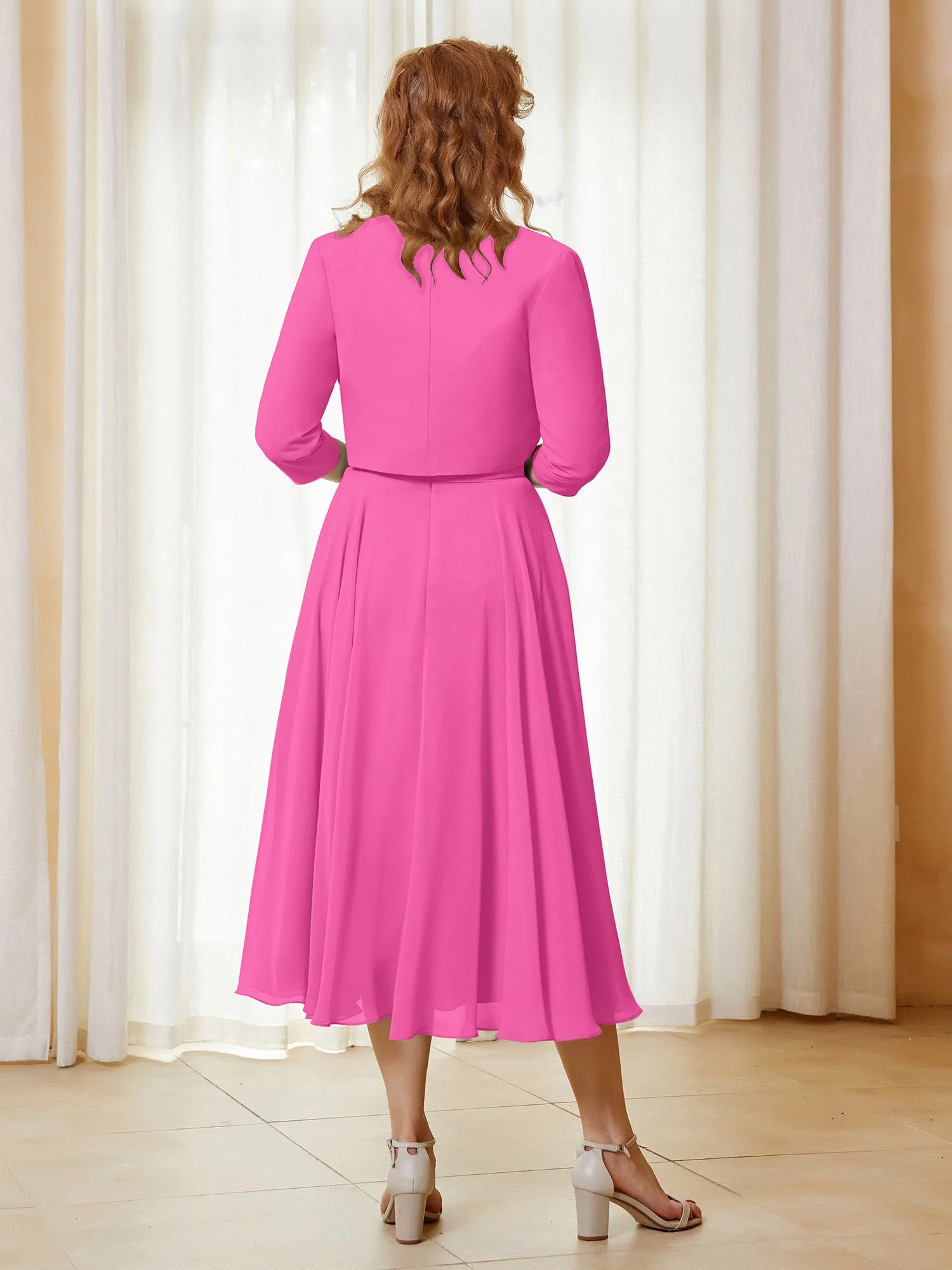 Illusion Neckline Short Sleeves Dress with Jacket Azalea