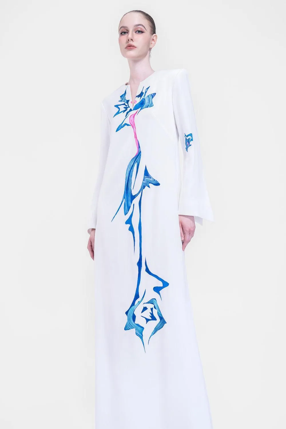 Isla Straight Long Sleeved Satin Floor Length Dress