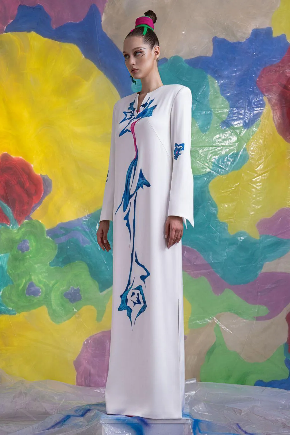 Isla Straight Long Sleeved Satin Floor Length Dress