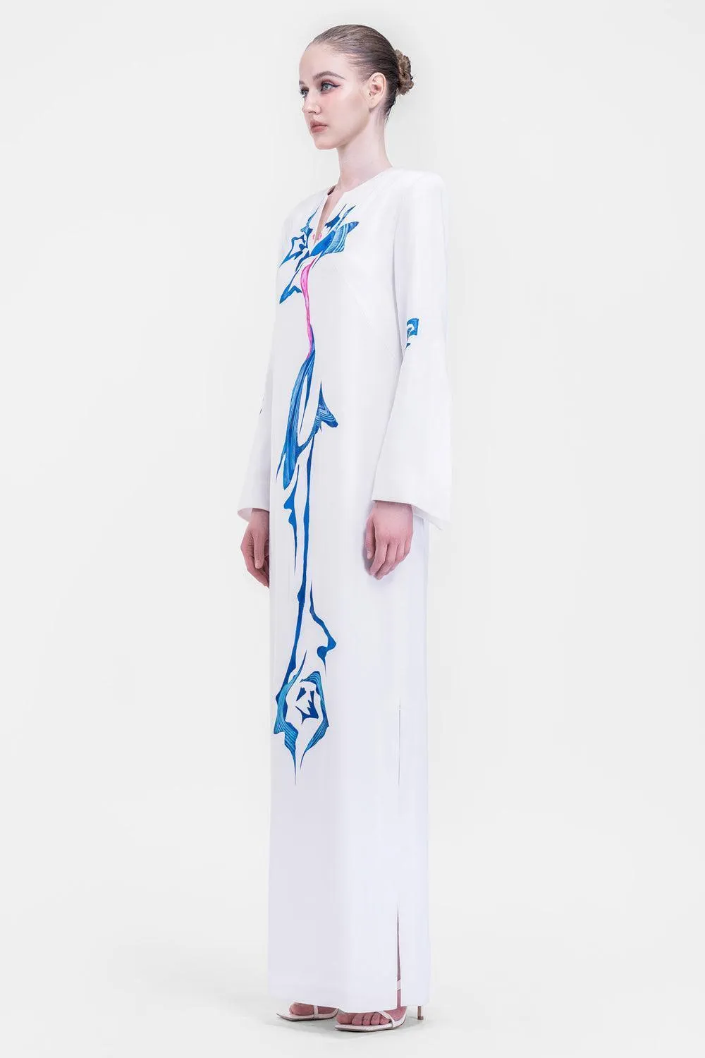 Isla Straight Long Sleeved Satin Floor Length Dress