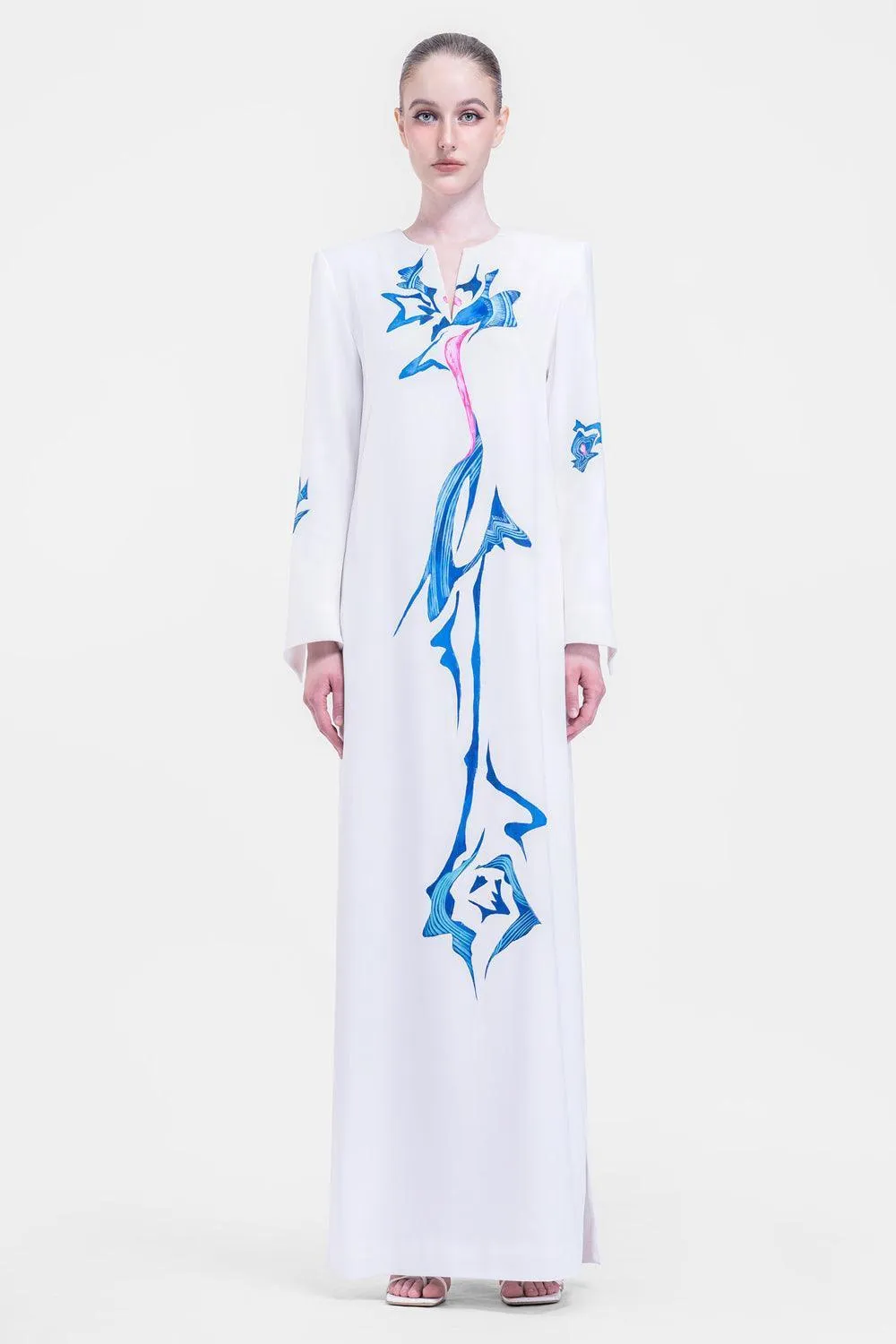 Isla Straight Long Sleeved Satin Floor Length Dress