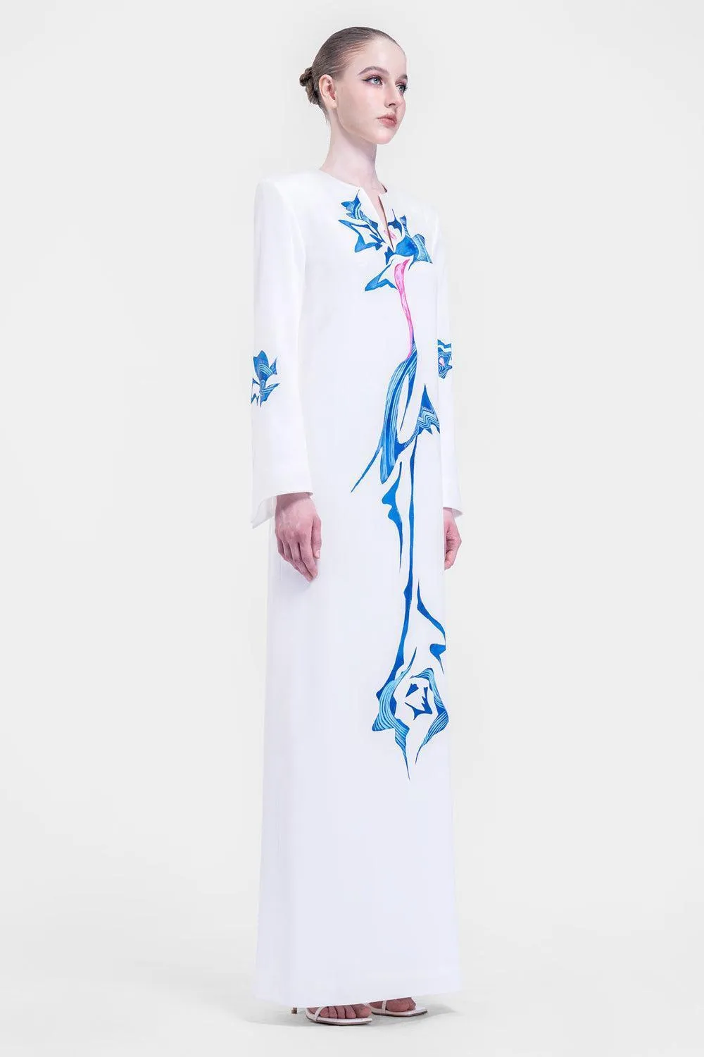 Isla Straight Long Sleeved Satin Floor Length Dress