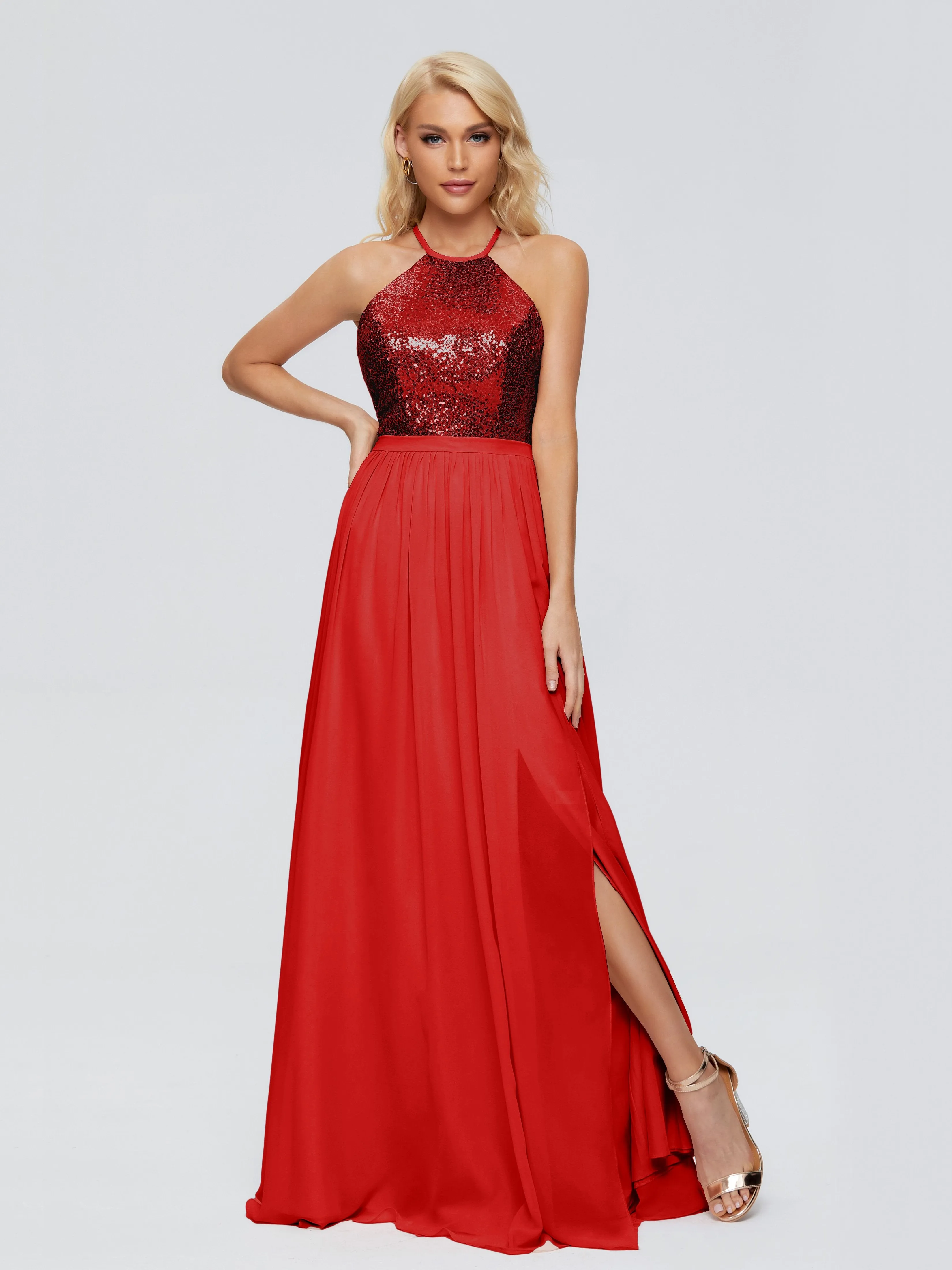 Jasmine A-line Halter Sequins Prom Dresses