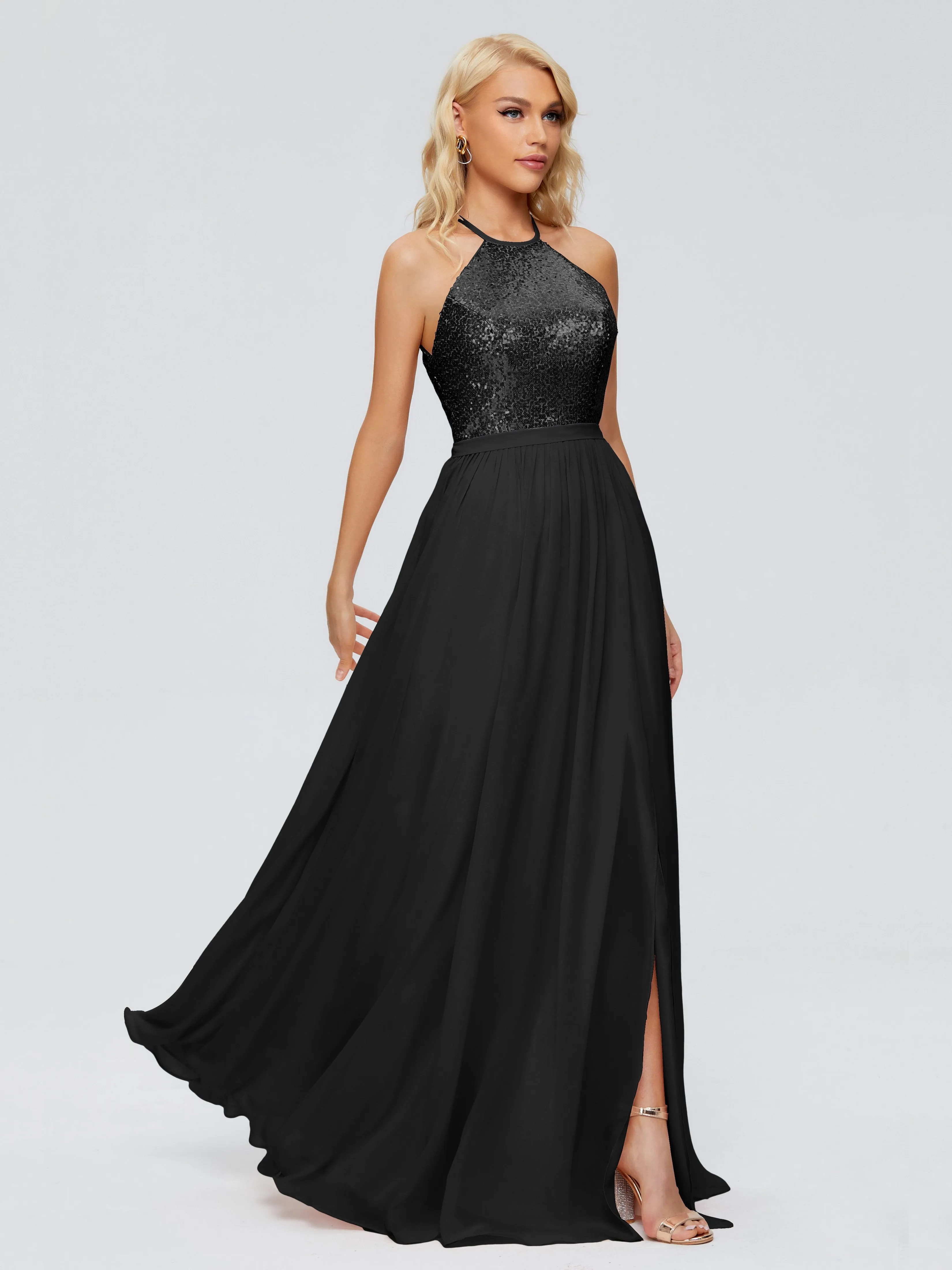 Jasmine A-line Halter Sequins Prom Dresses