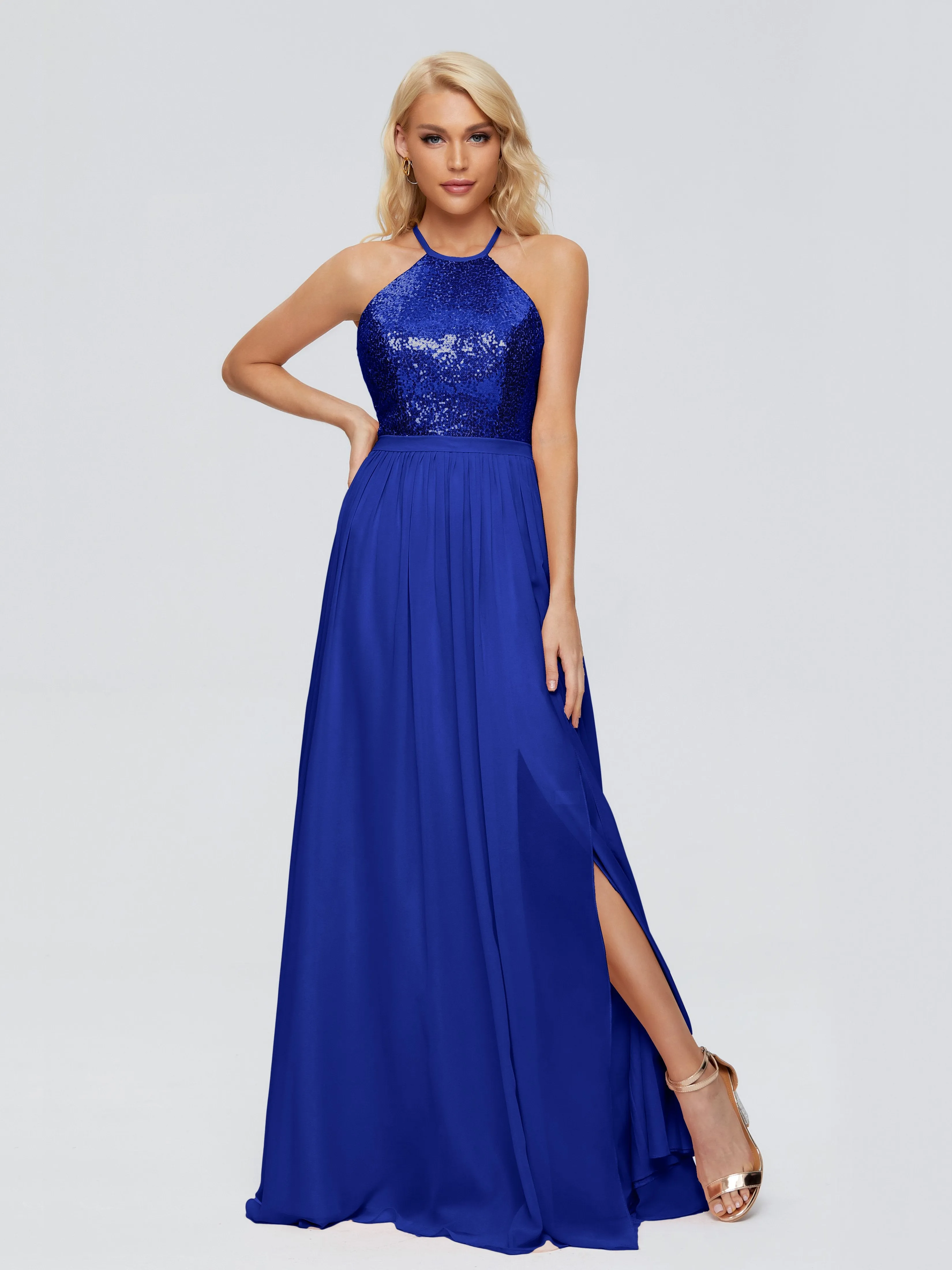 Jasmine A-line Halter Sequins Prom Dresses