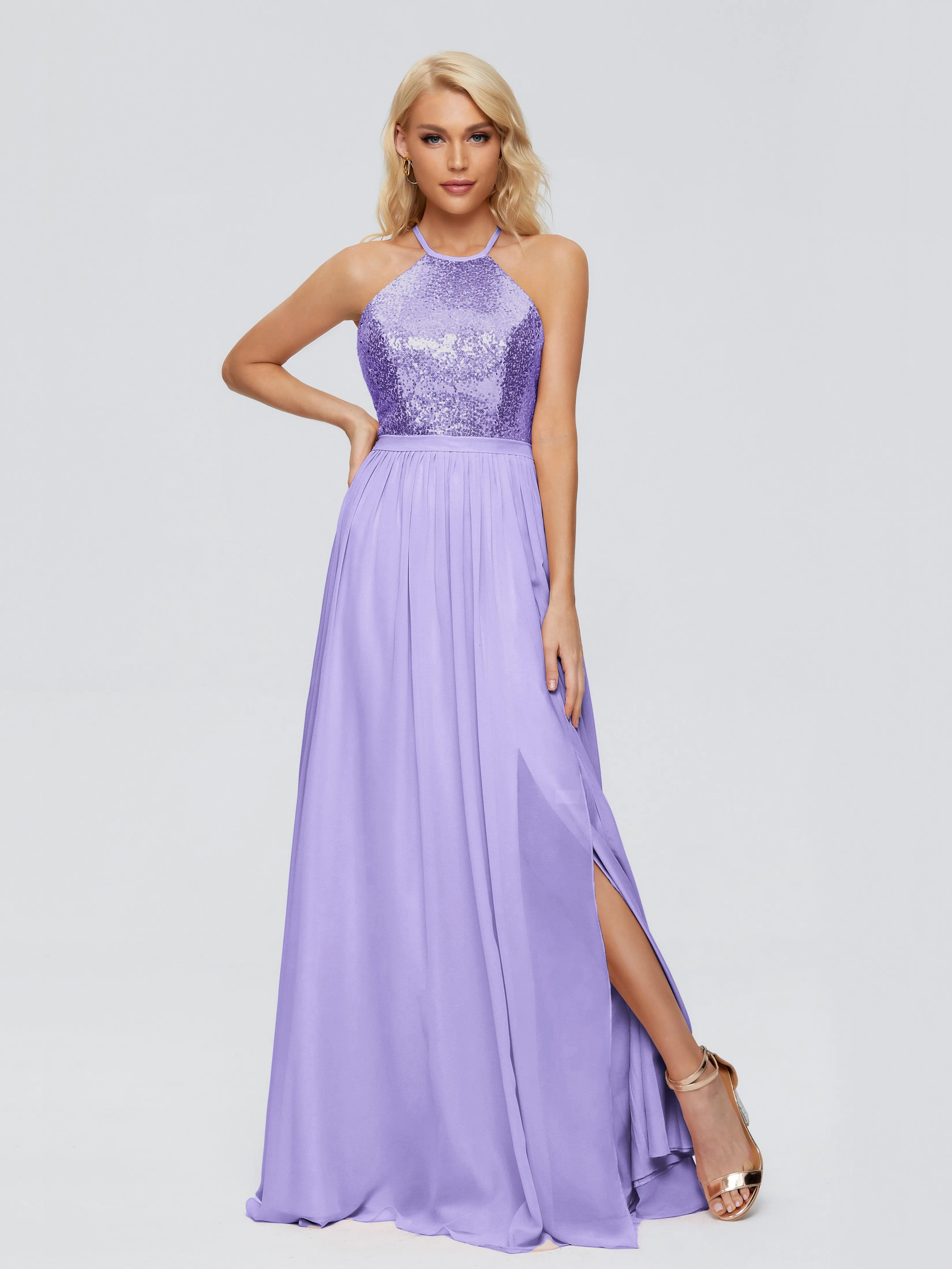 Jasmine A-line Halter Sequins Prom Dresses