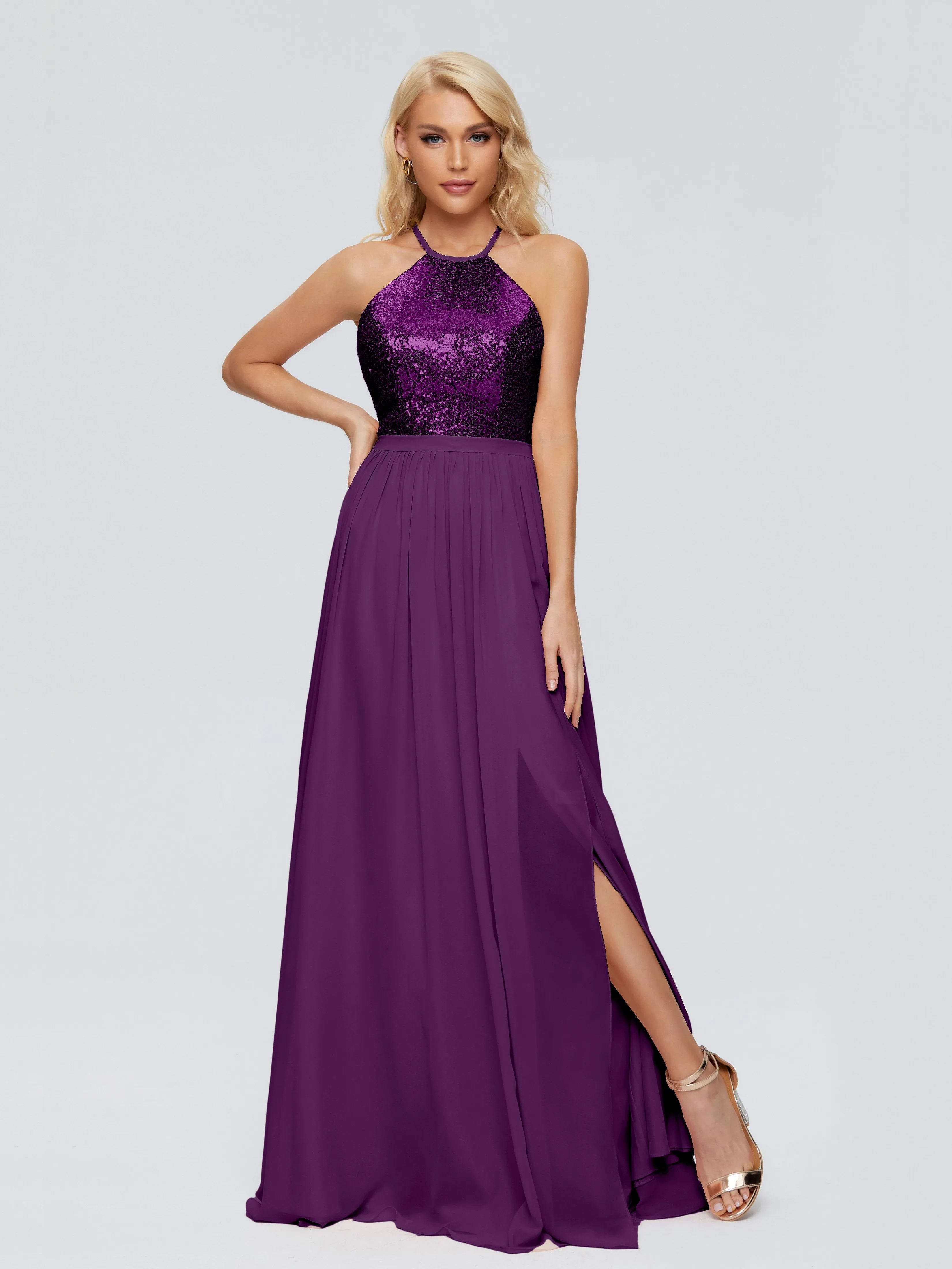 Jasmine A-line Halter Sequins Prom Dresses