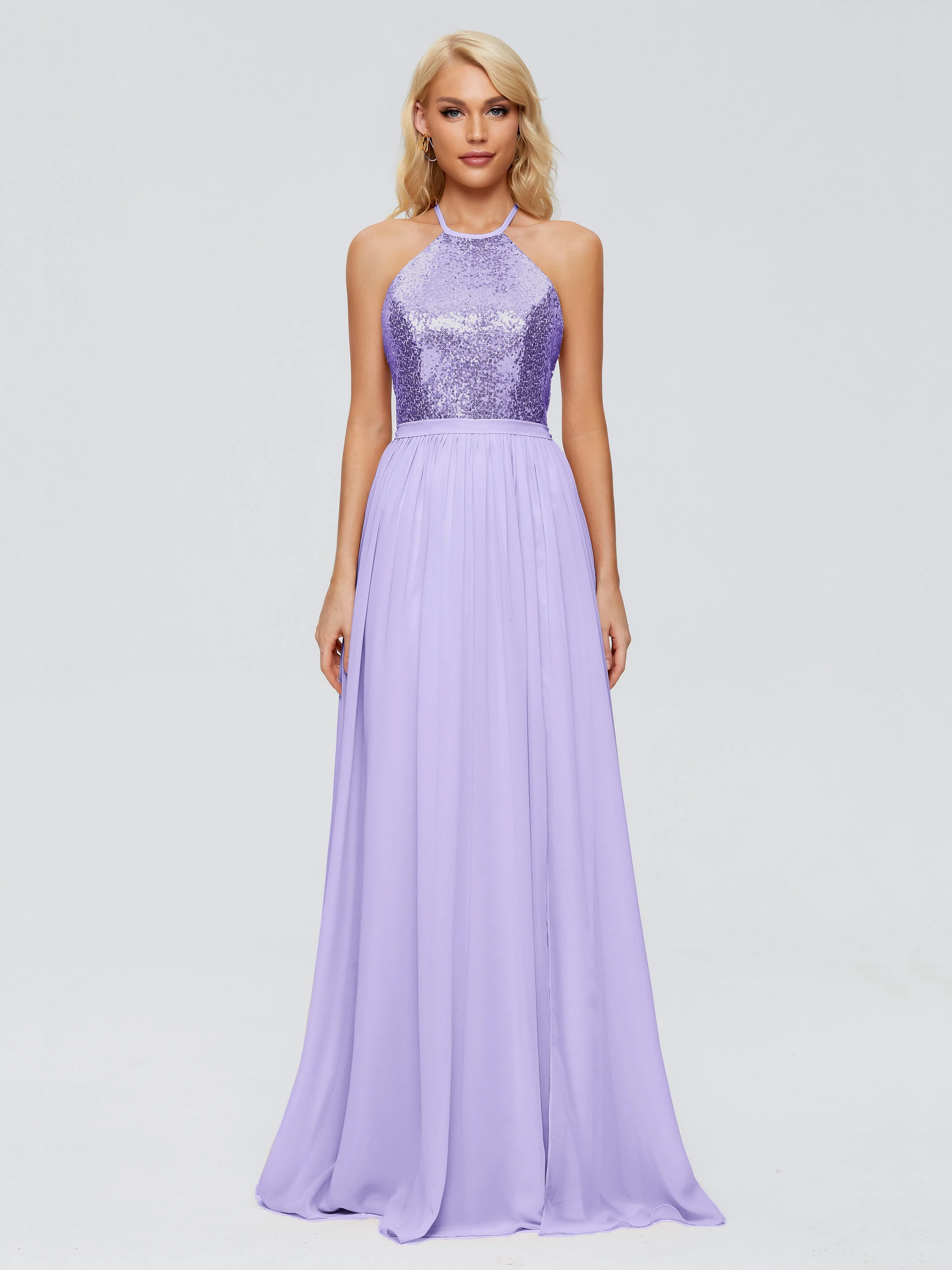 Jasmine A-line Halter Sequins Prom Dresses