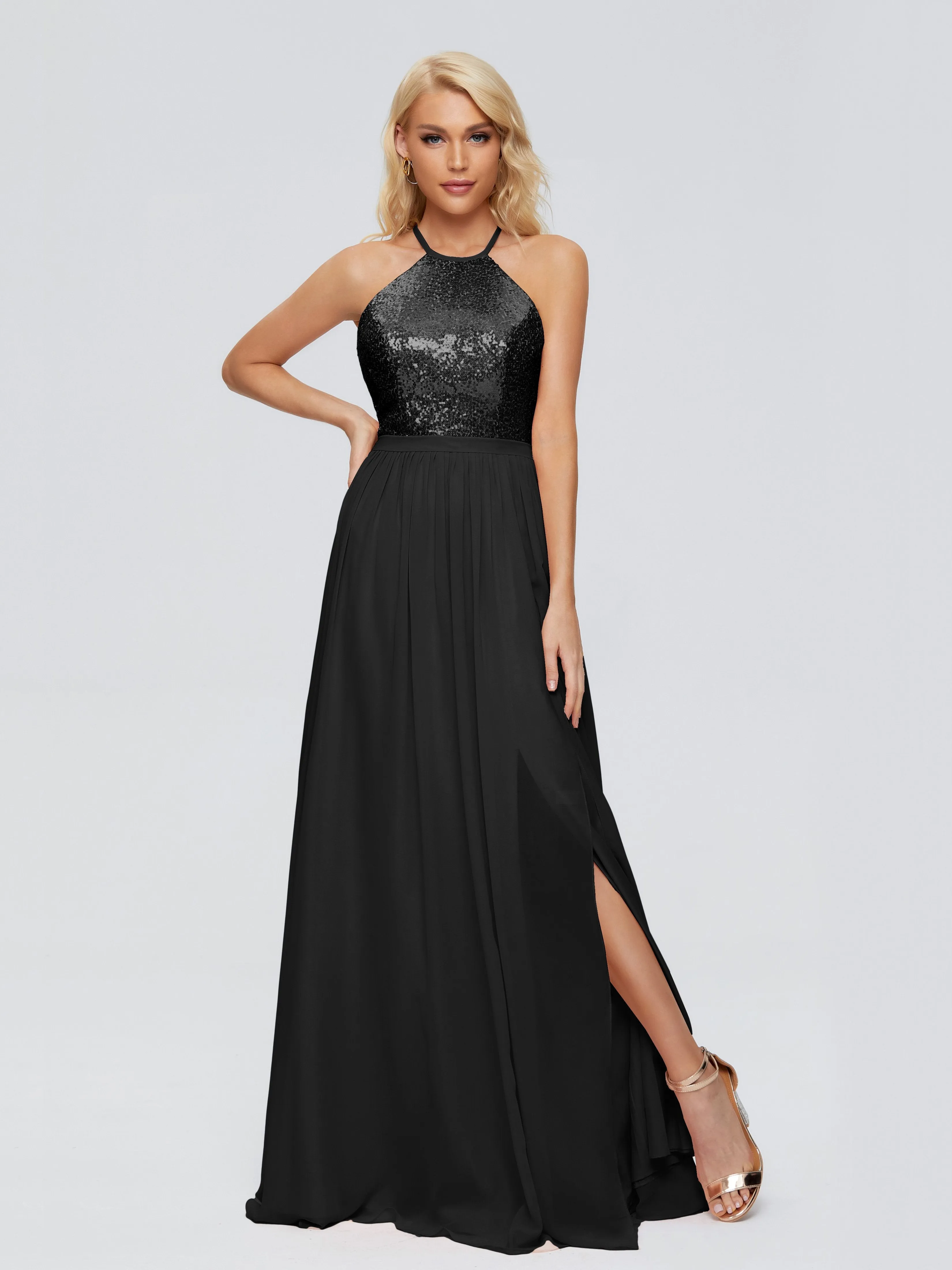 Jasmine A-line Halter Sequins Prom Dresses