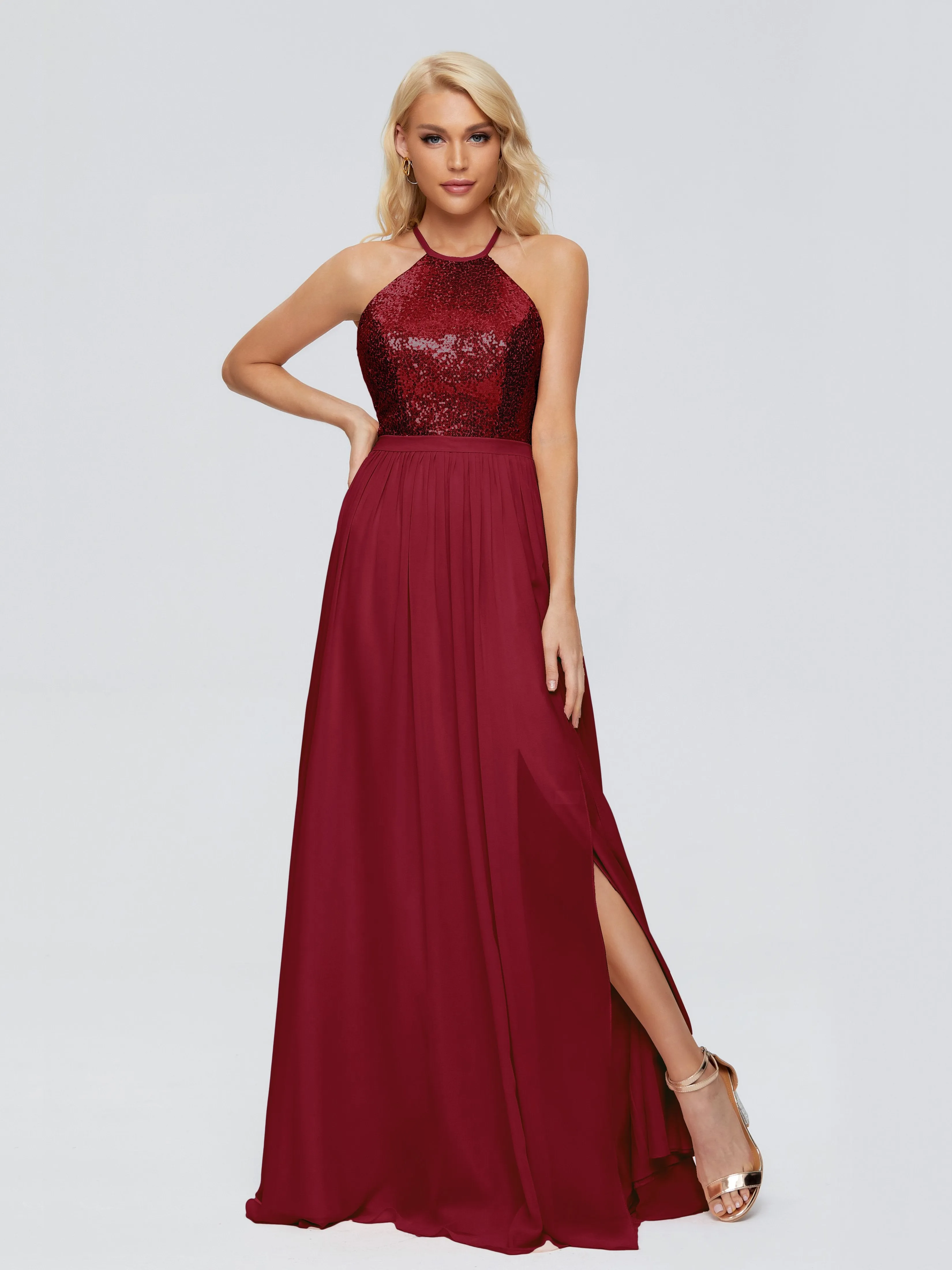 Jasmine A-line Halter Sequins Prom Dresses
