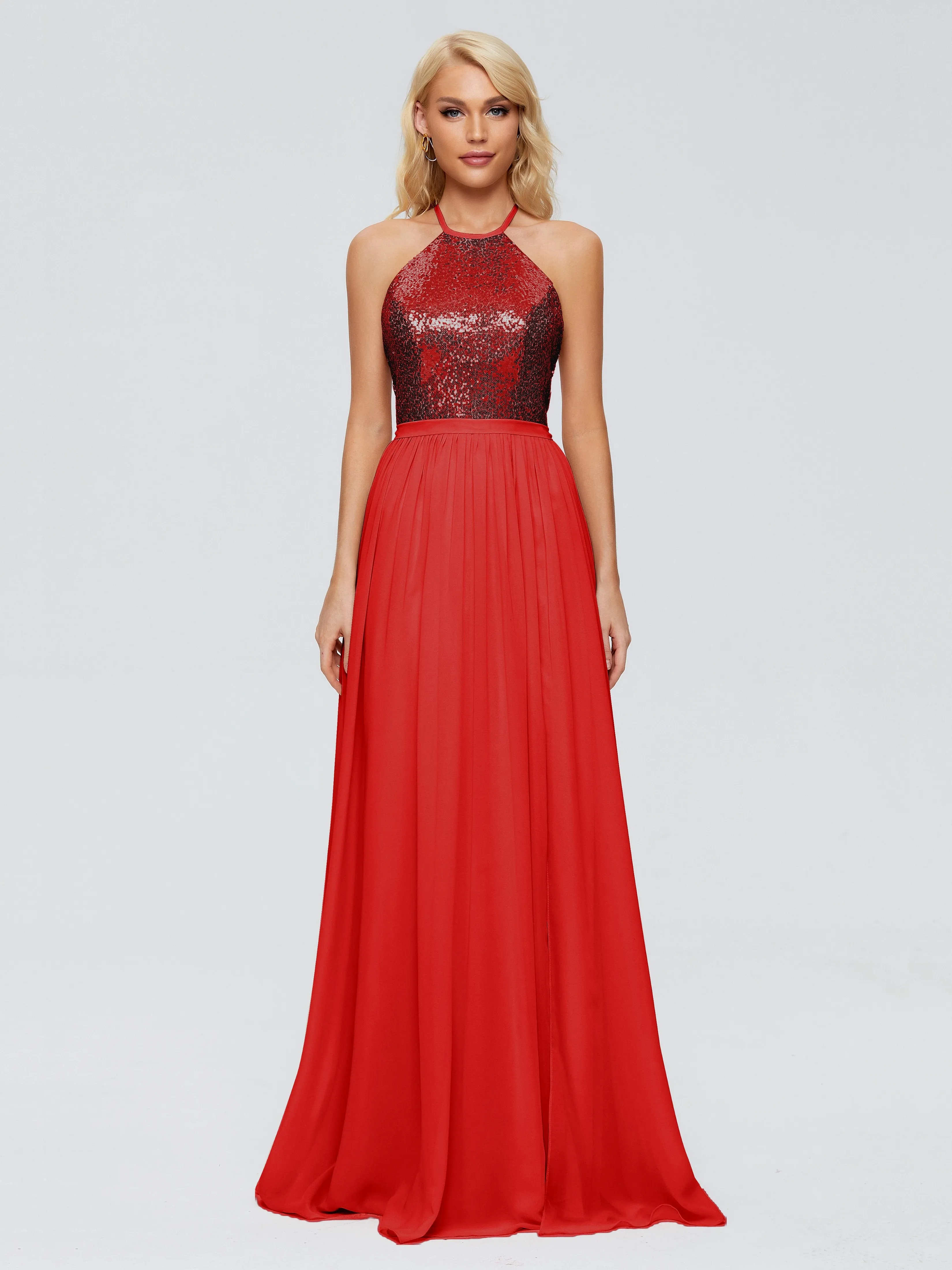 Jasmine A-line Halter Sequins Prom Dresses