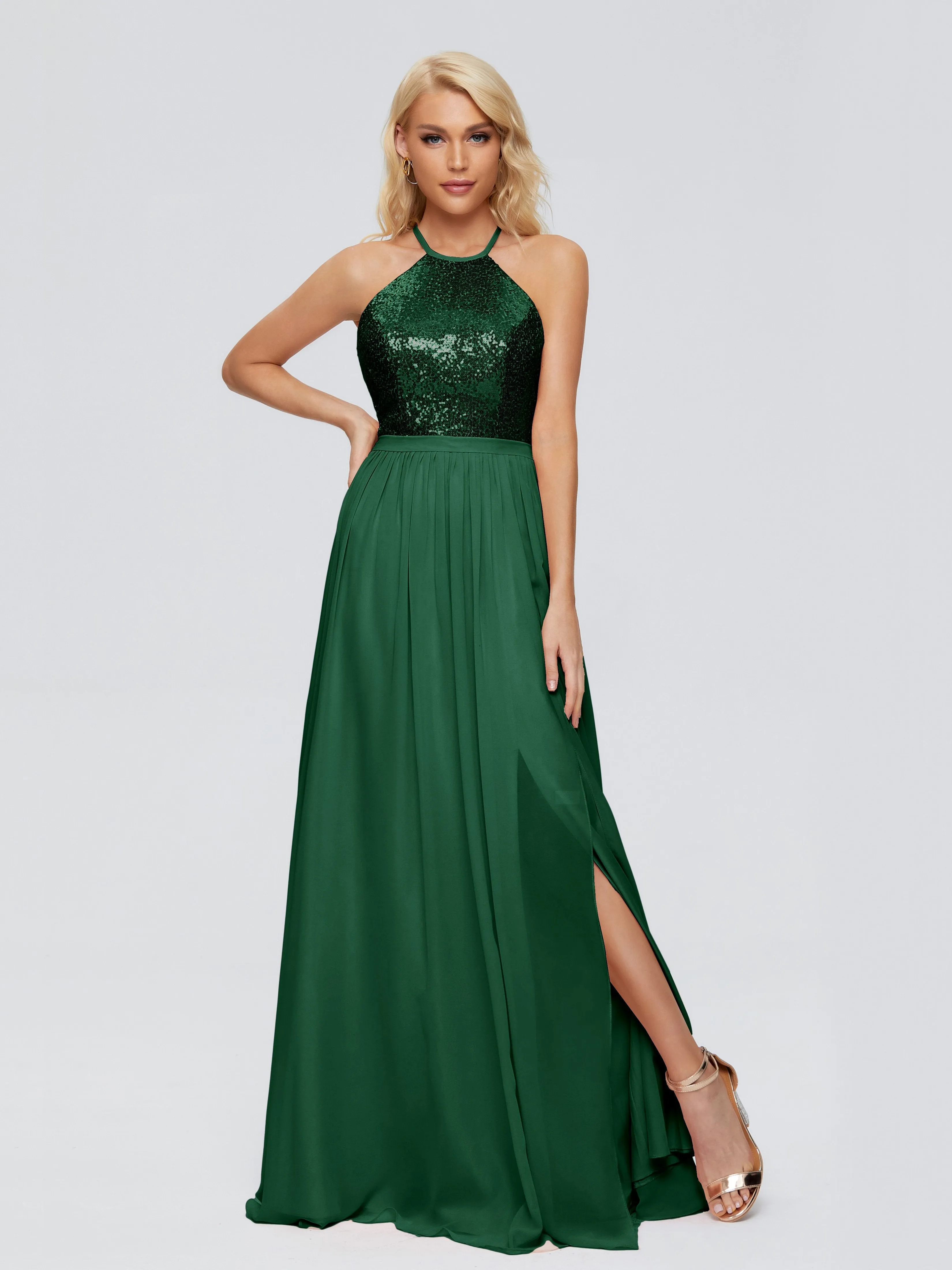 Jasmine A-line Halter Sequins Prom Dresses