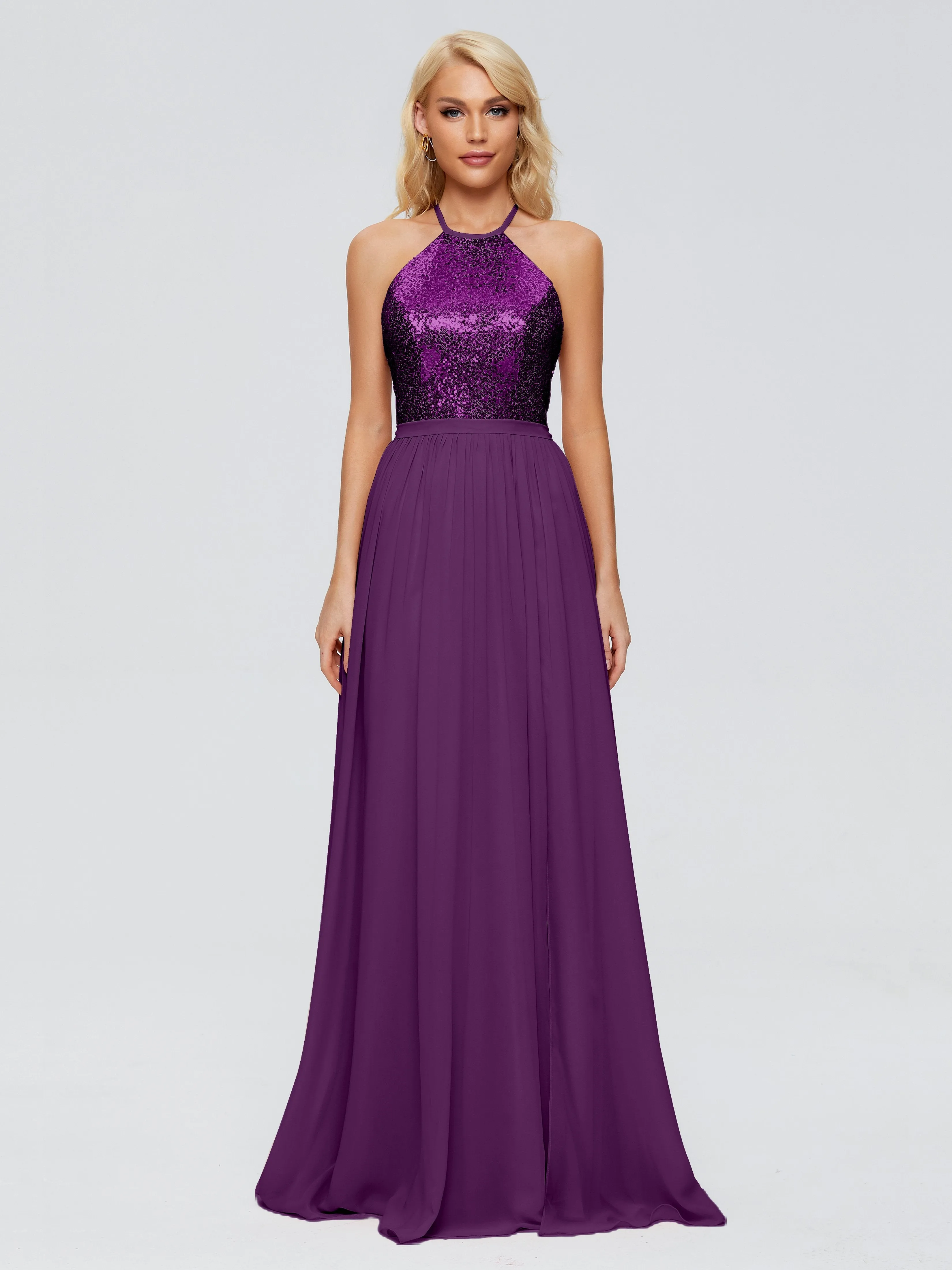 Jasmine A-line Halter Sequins Prom Dresses