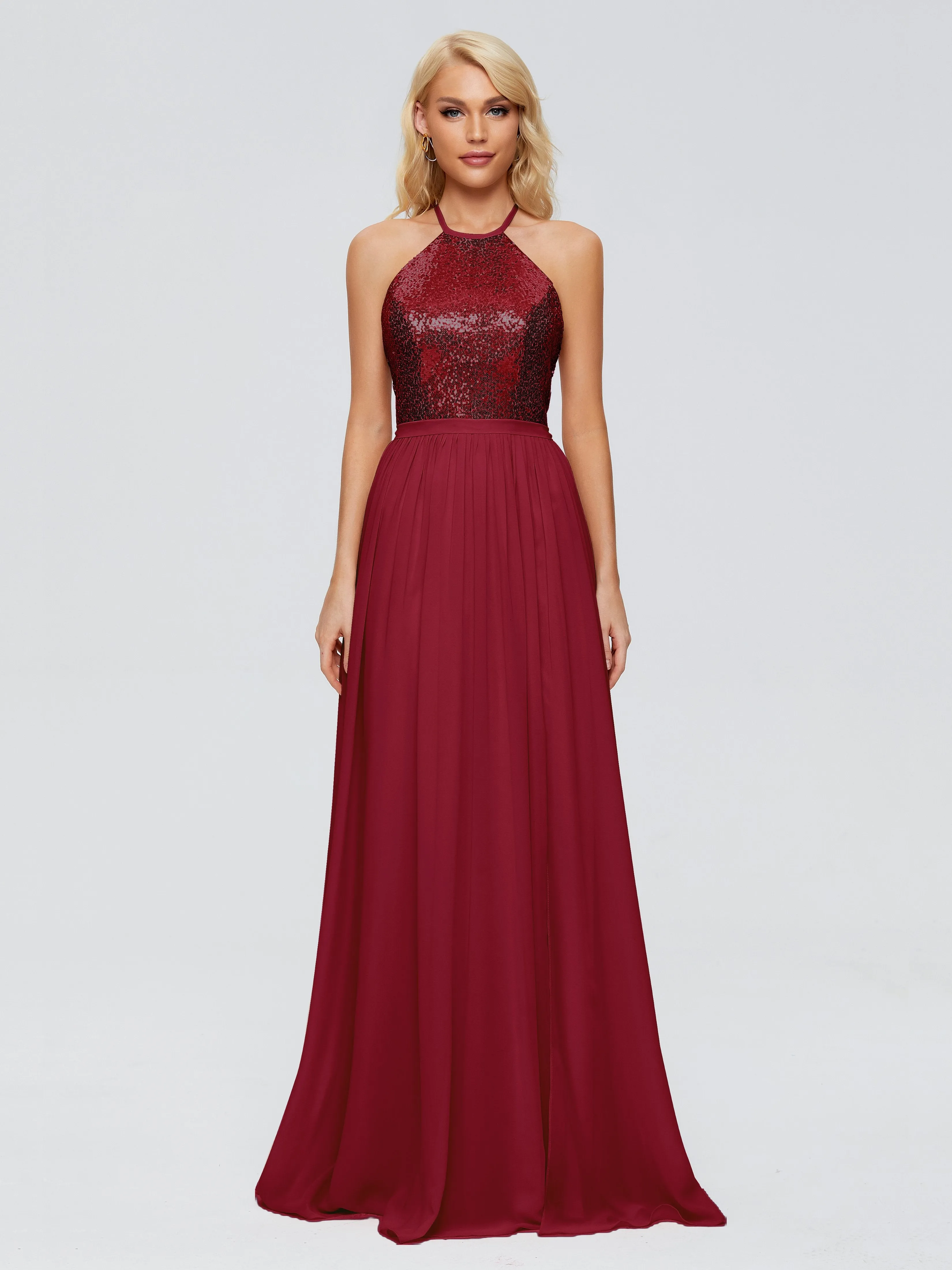 Jasmine A-line Halter Sequins Prom Dresses