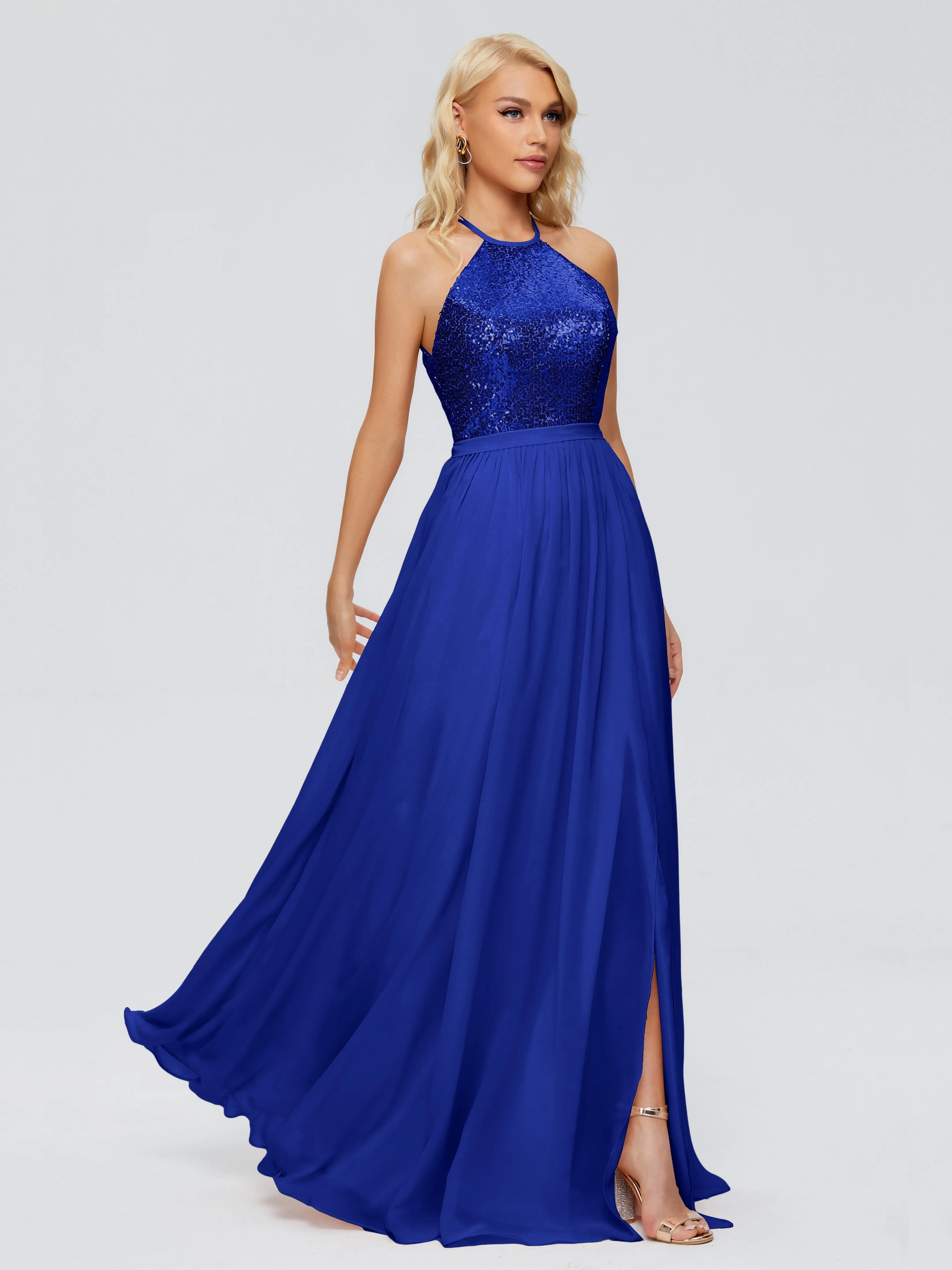 Jasmine A-line Halter Sequins Prom Dresses