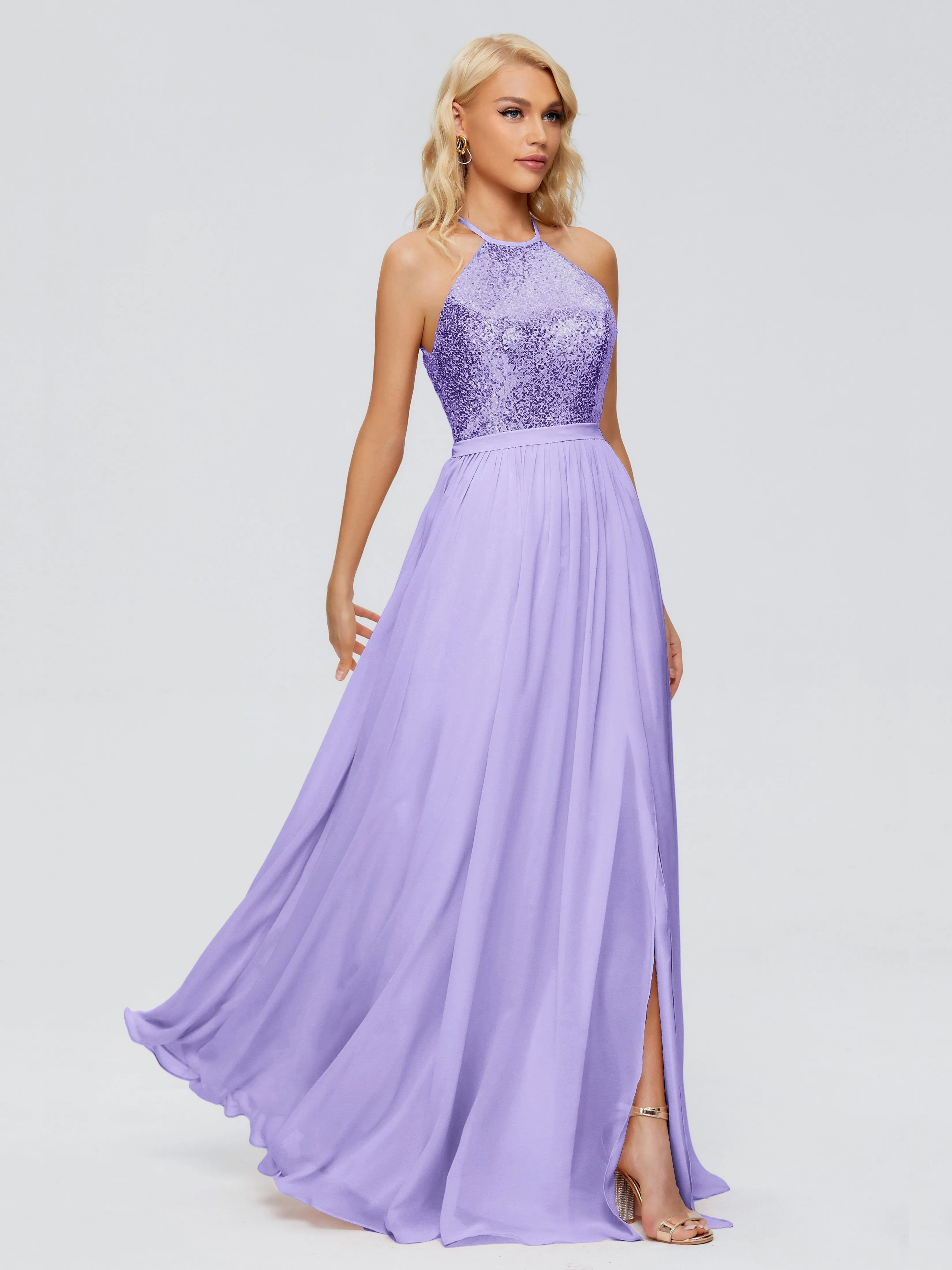 Jasmine A-line Halter Sequins Prom Dresses
