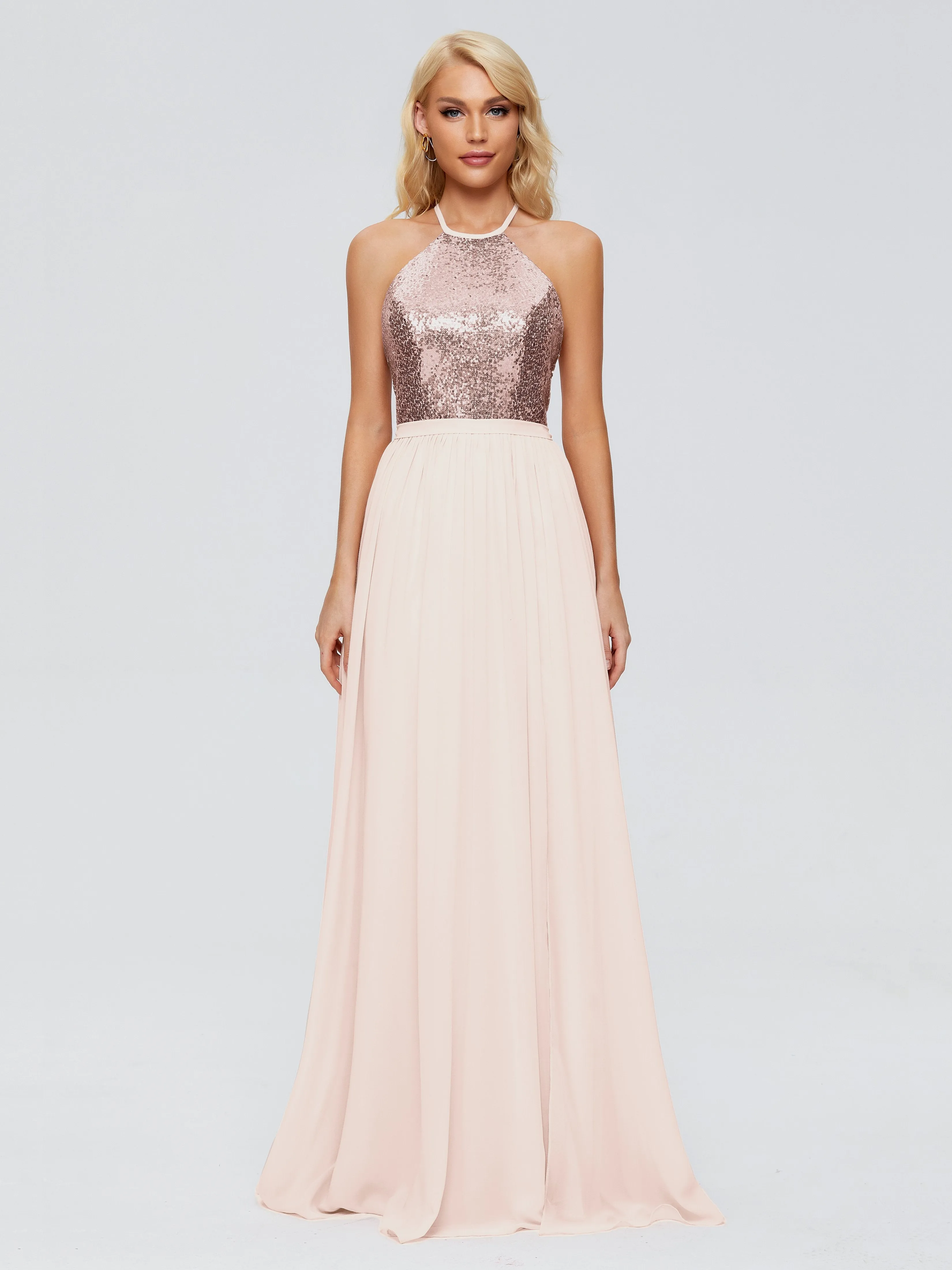 Jasmine A-line Halter Sequins Prom Dresses