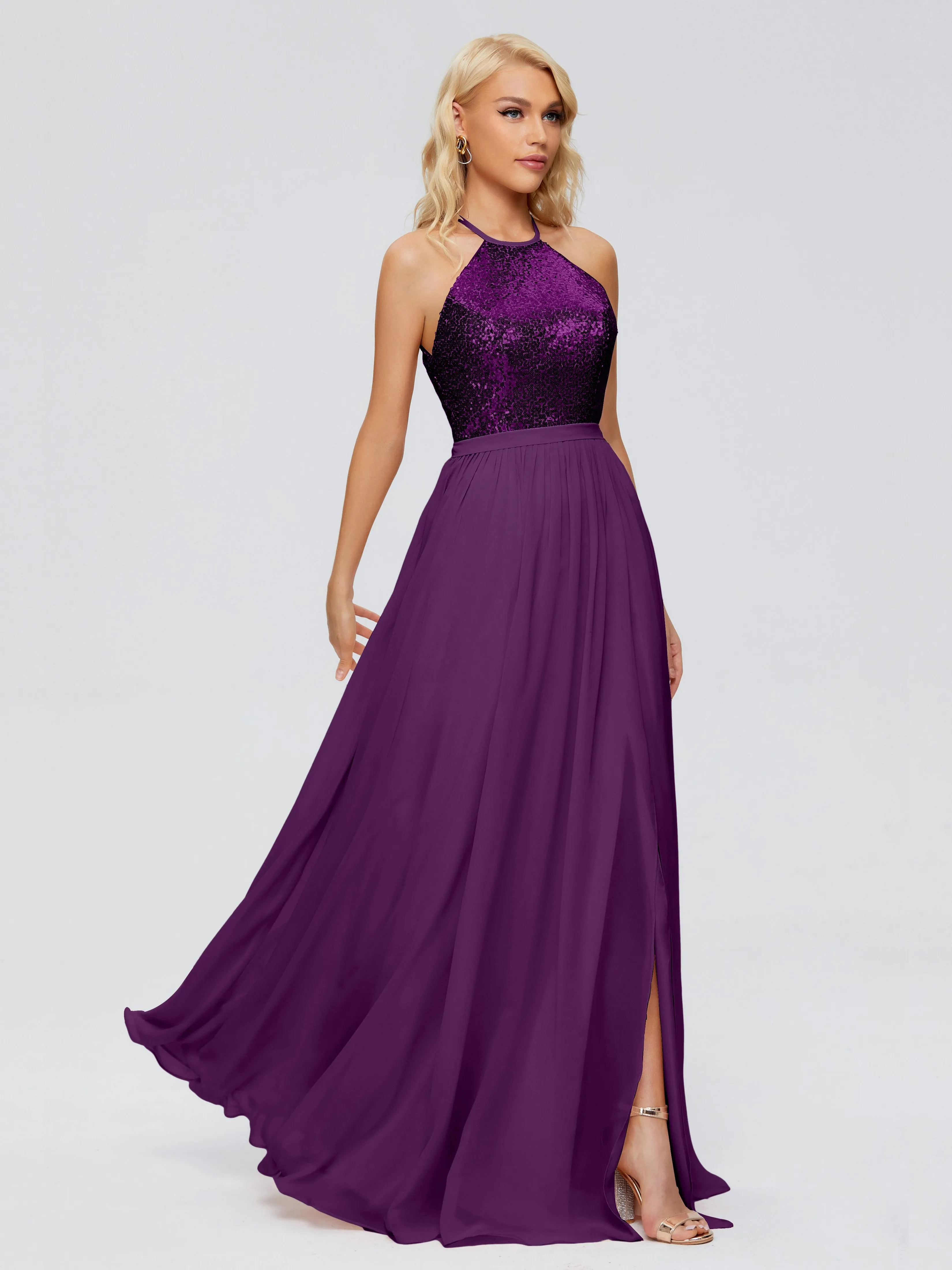 Jasmine A-line Halter Sequins Prom Dresses
