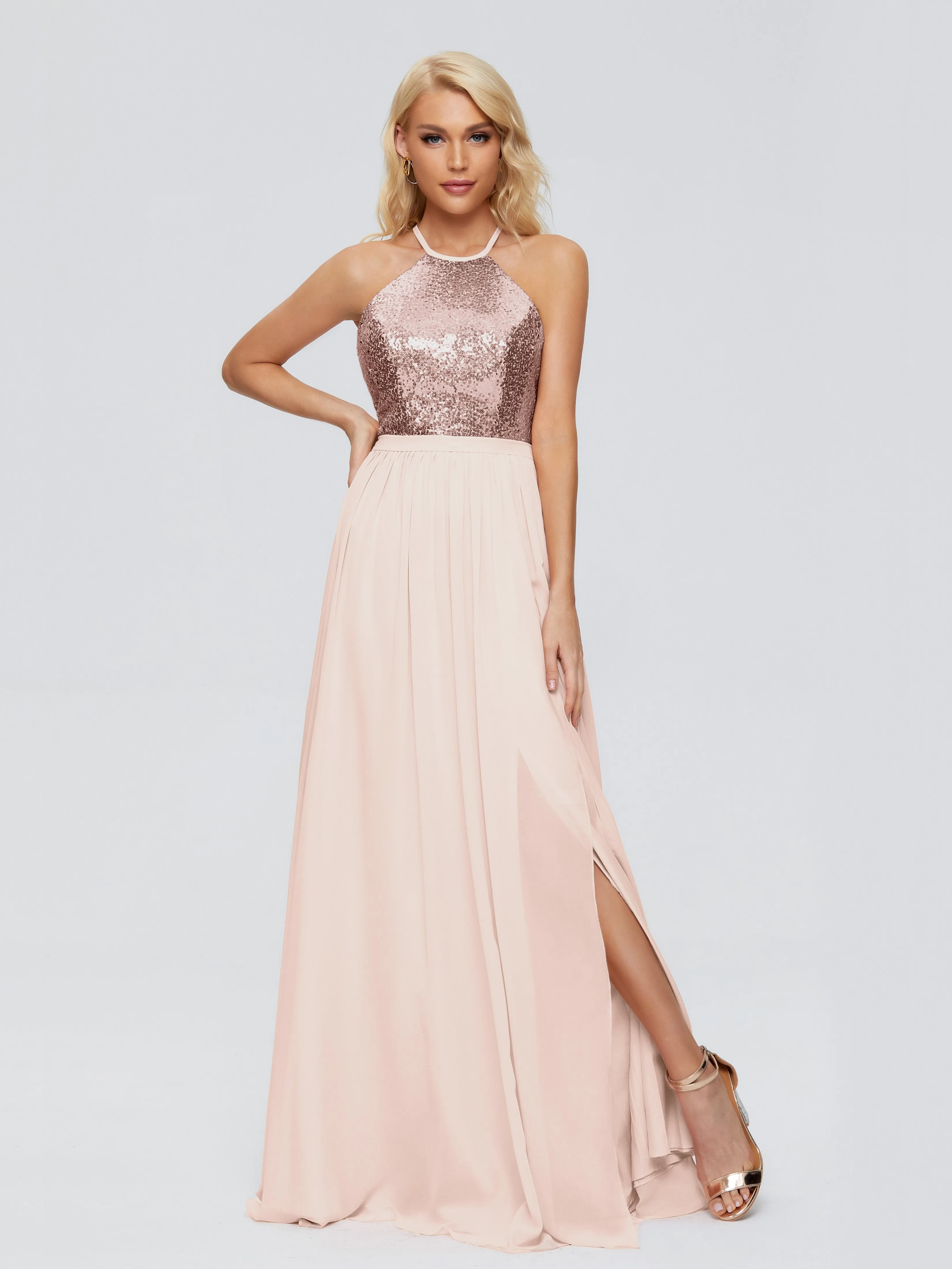 Jasmine A-line Halter Sequins Prom Dresses