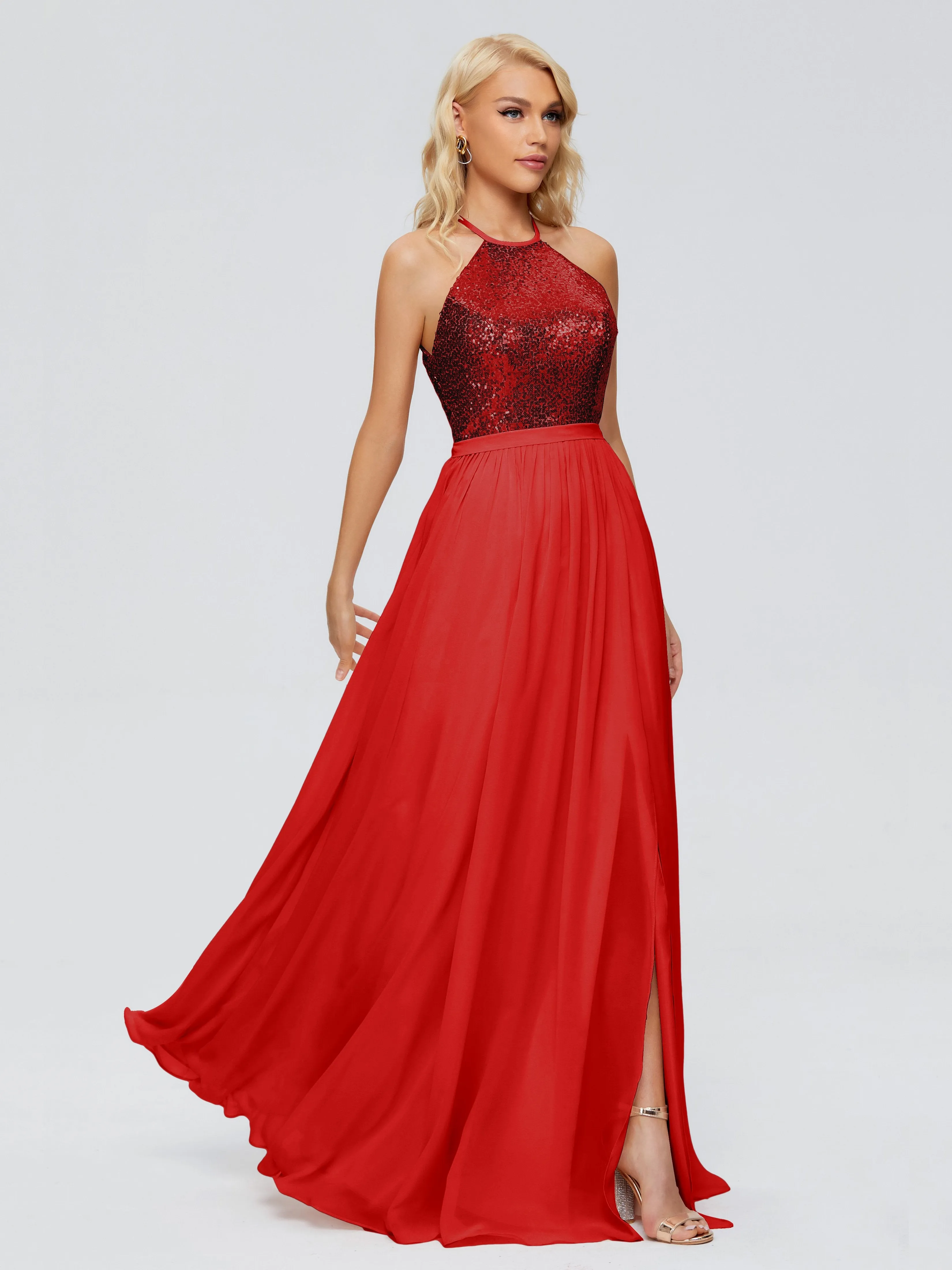 Jasmine A-line Halter Sequins Prom Dresses