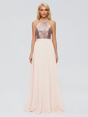 Jasmine A-line Halter Sequins Prom Dresses