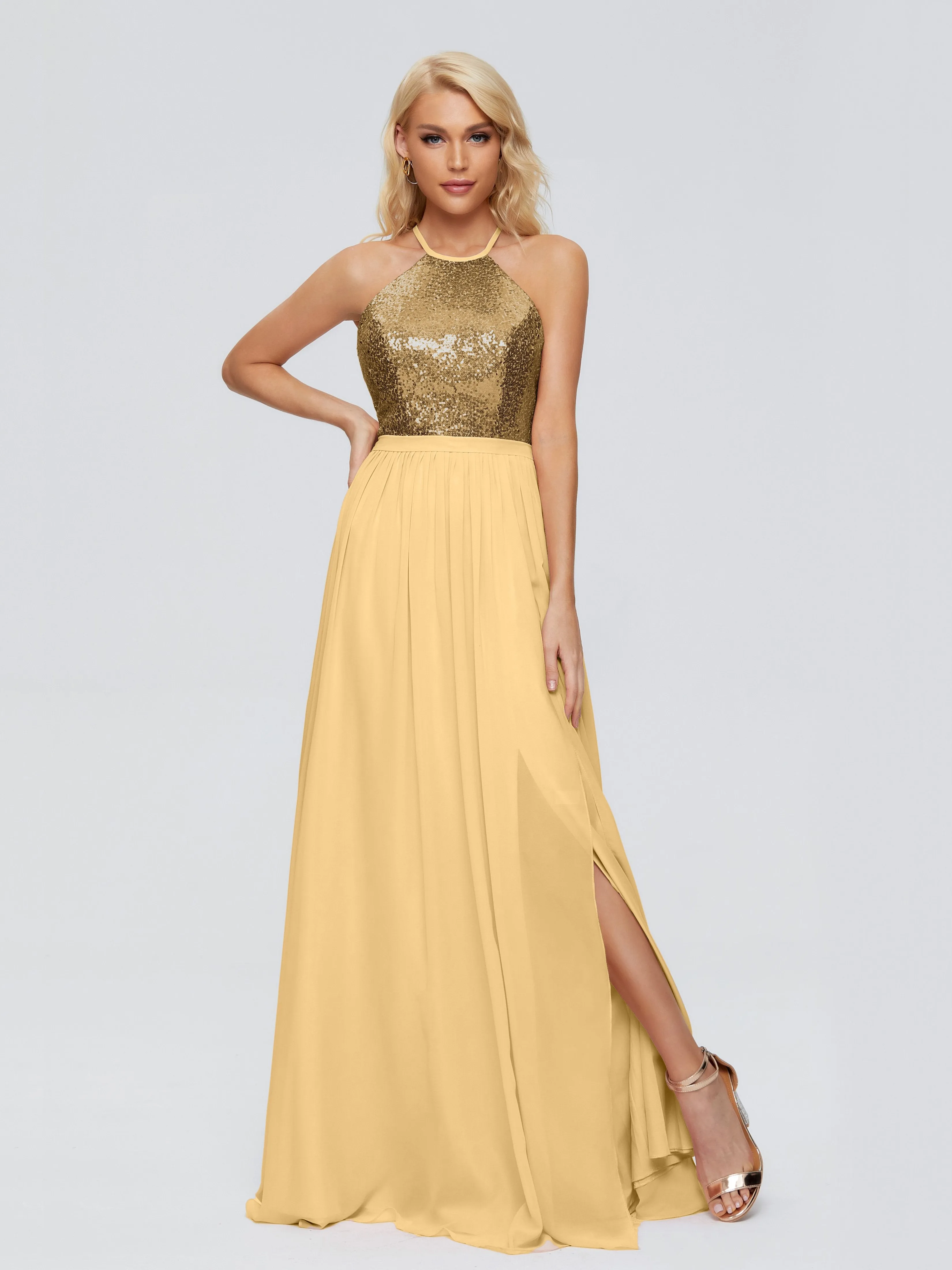 Jasmine A-line Halter Sequins Prom Dresses