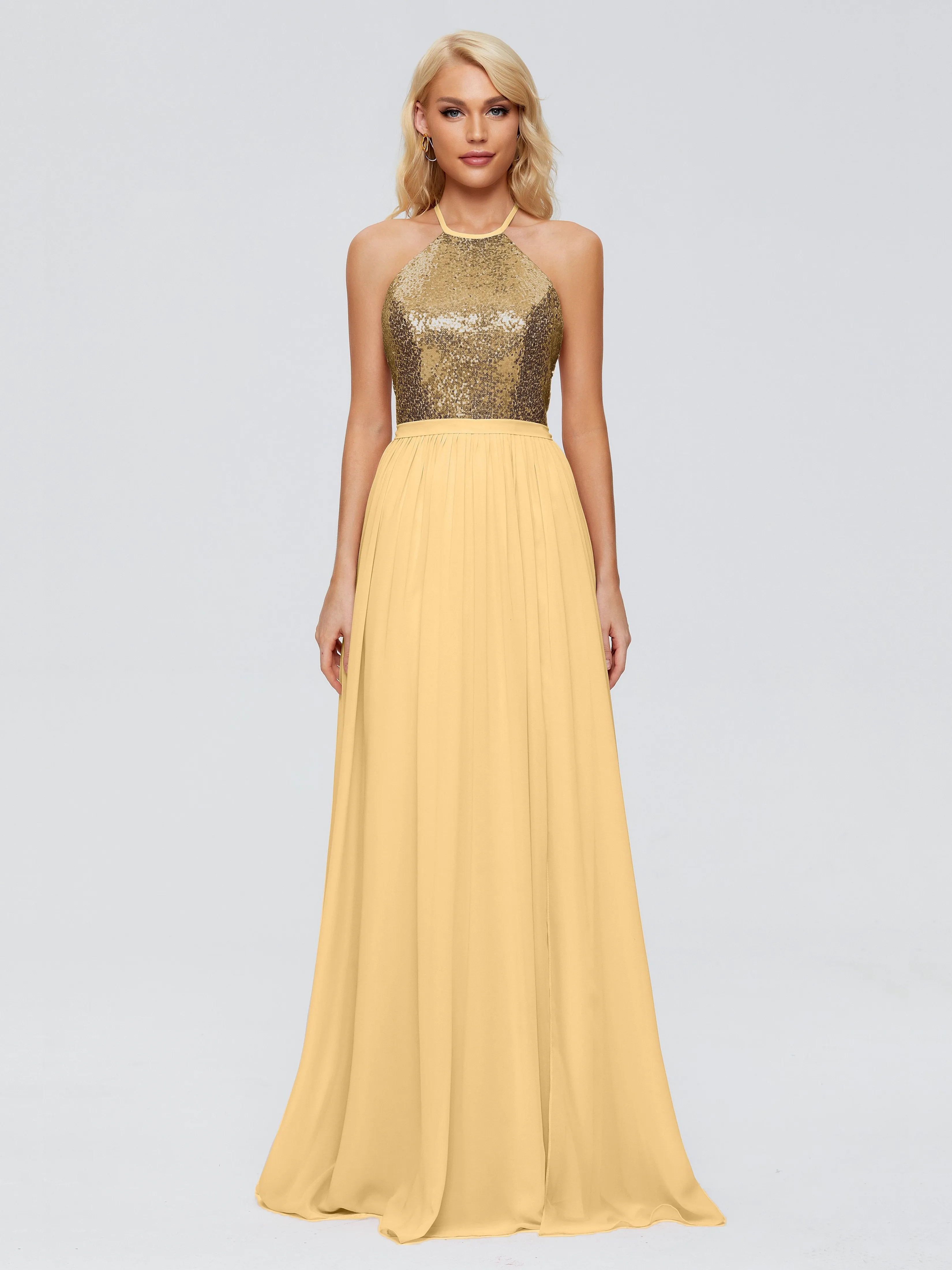 Jasmine A-line Halter Sequins Prom Dresses