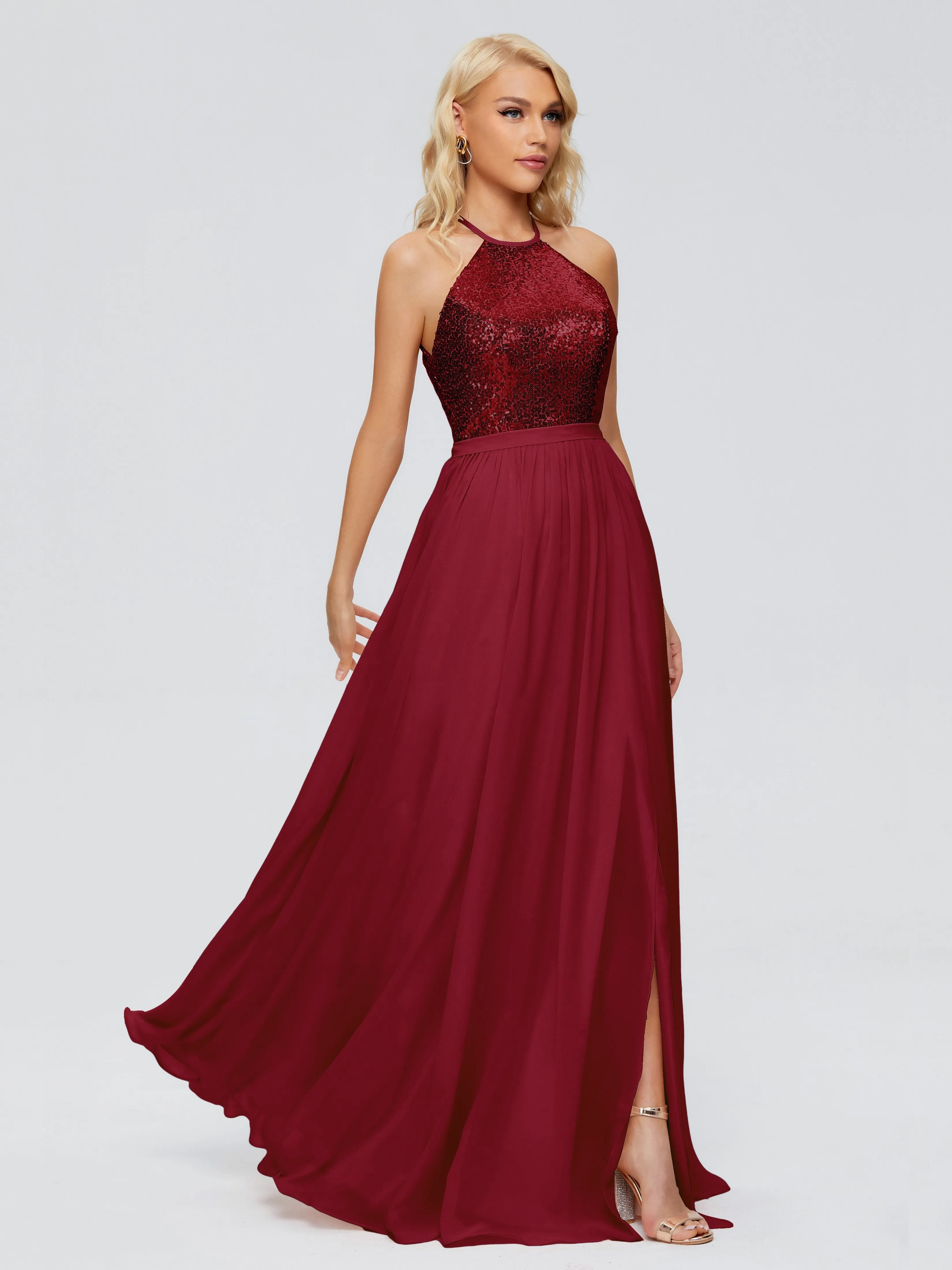 Jasmine A-line Halter Sequins Prom Dresses