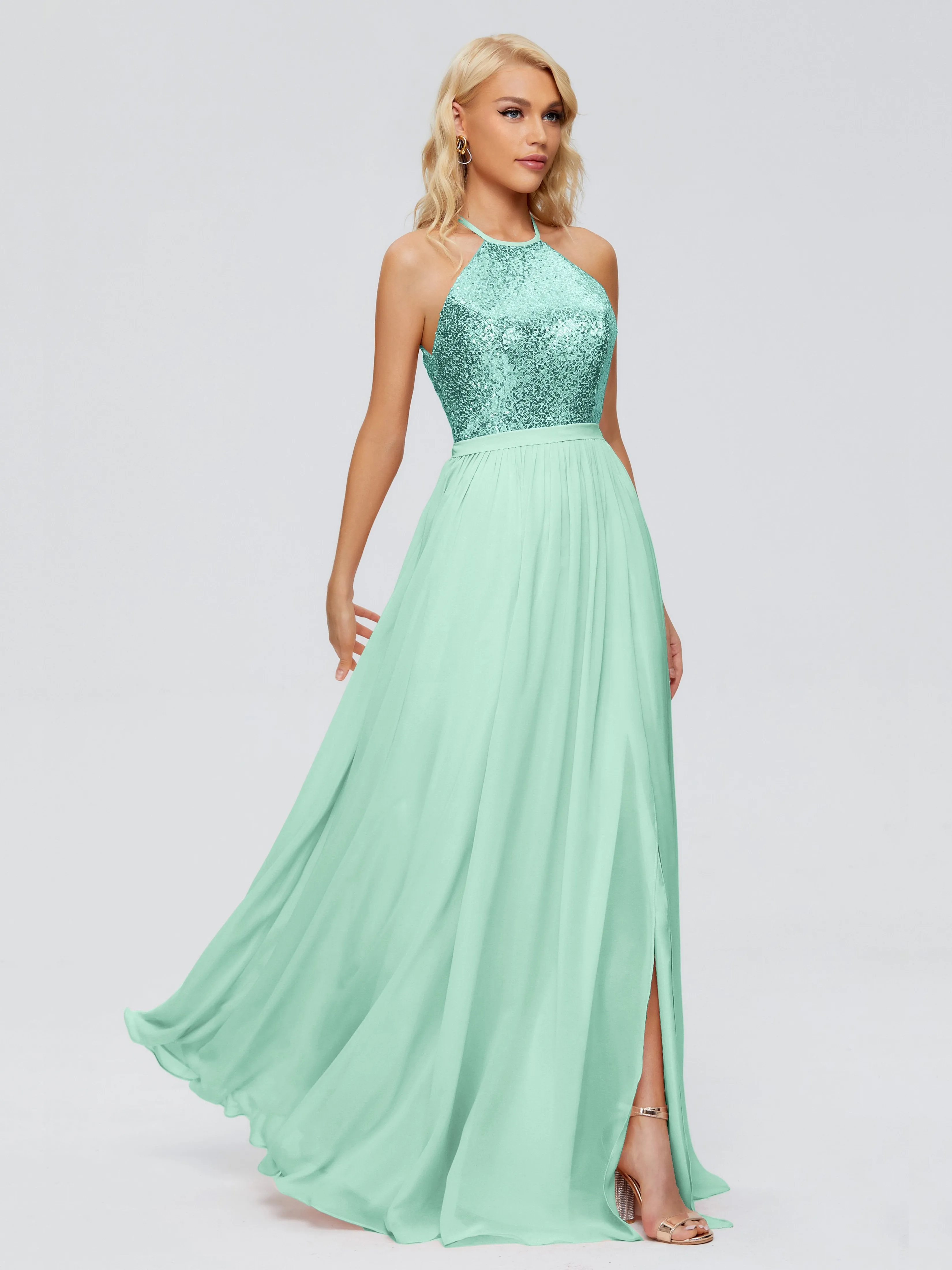 Jasmine A-line Halter Sequins Prom Dresses