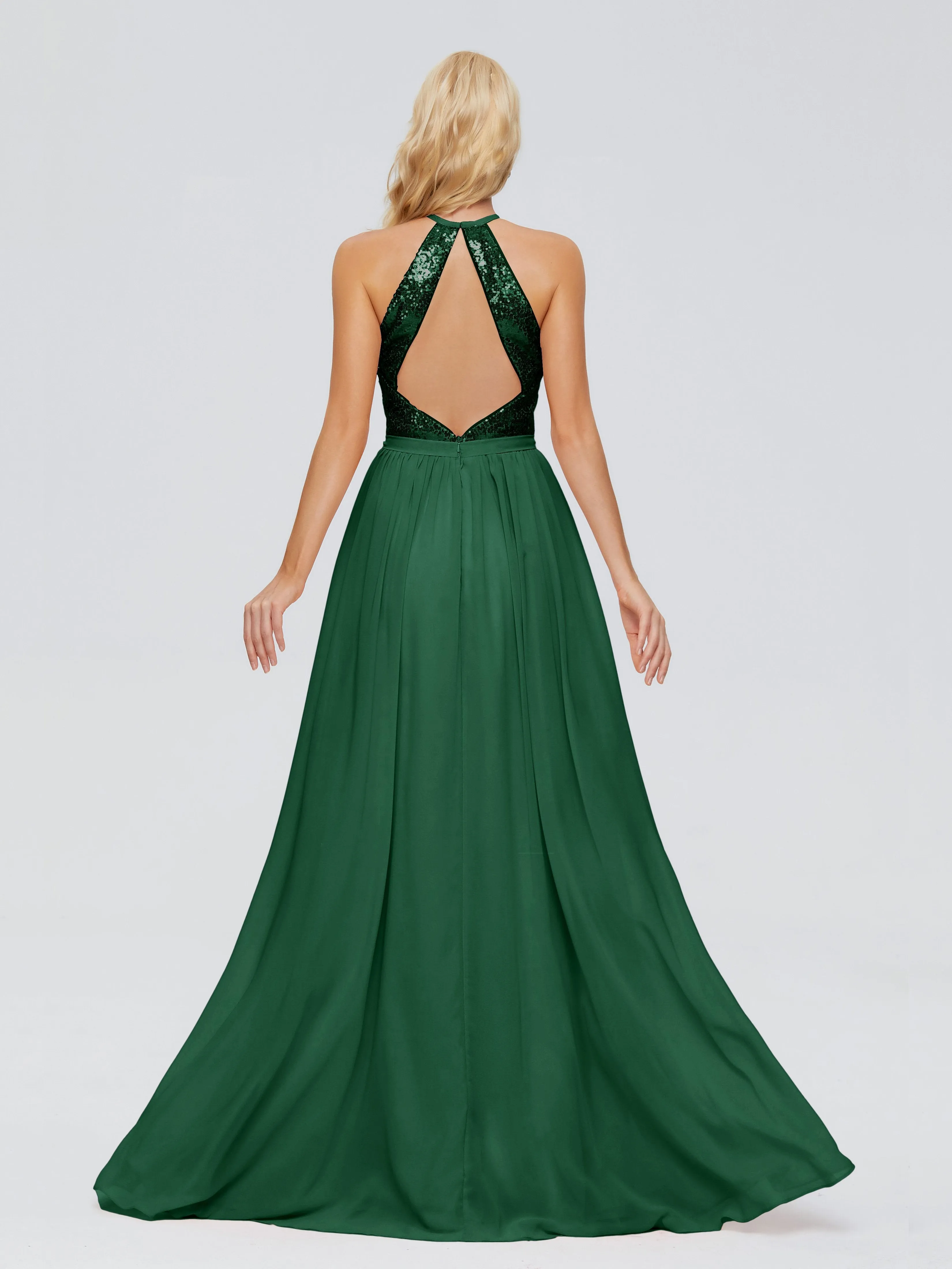 Jasmine A-line Halter Sequins Prom Dresses