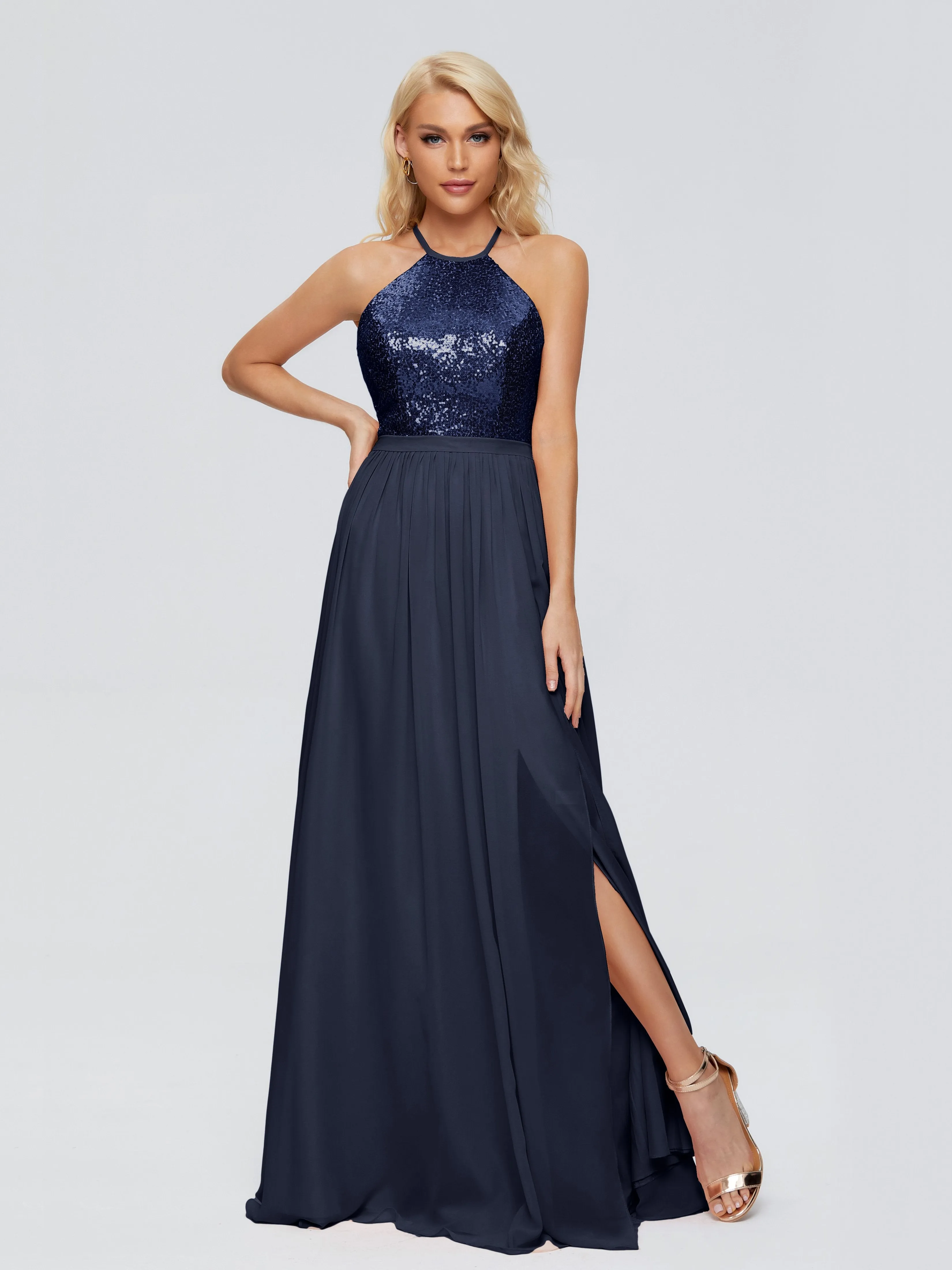 Jasmine A-line Halter Sequins Prom Dresses