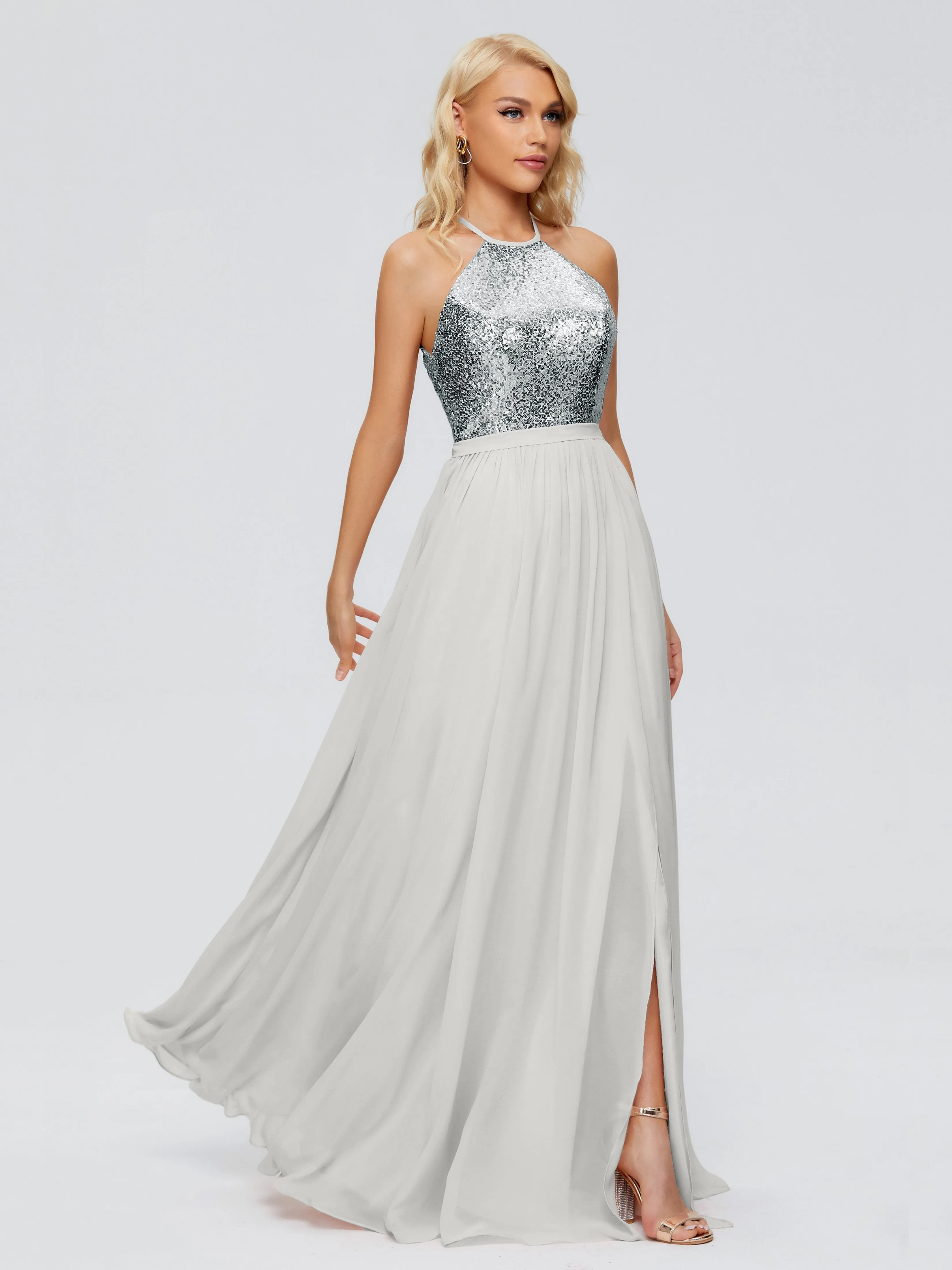Jasmine A-line Halter Sequins Prom Dresses