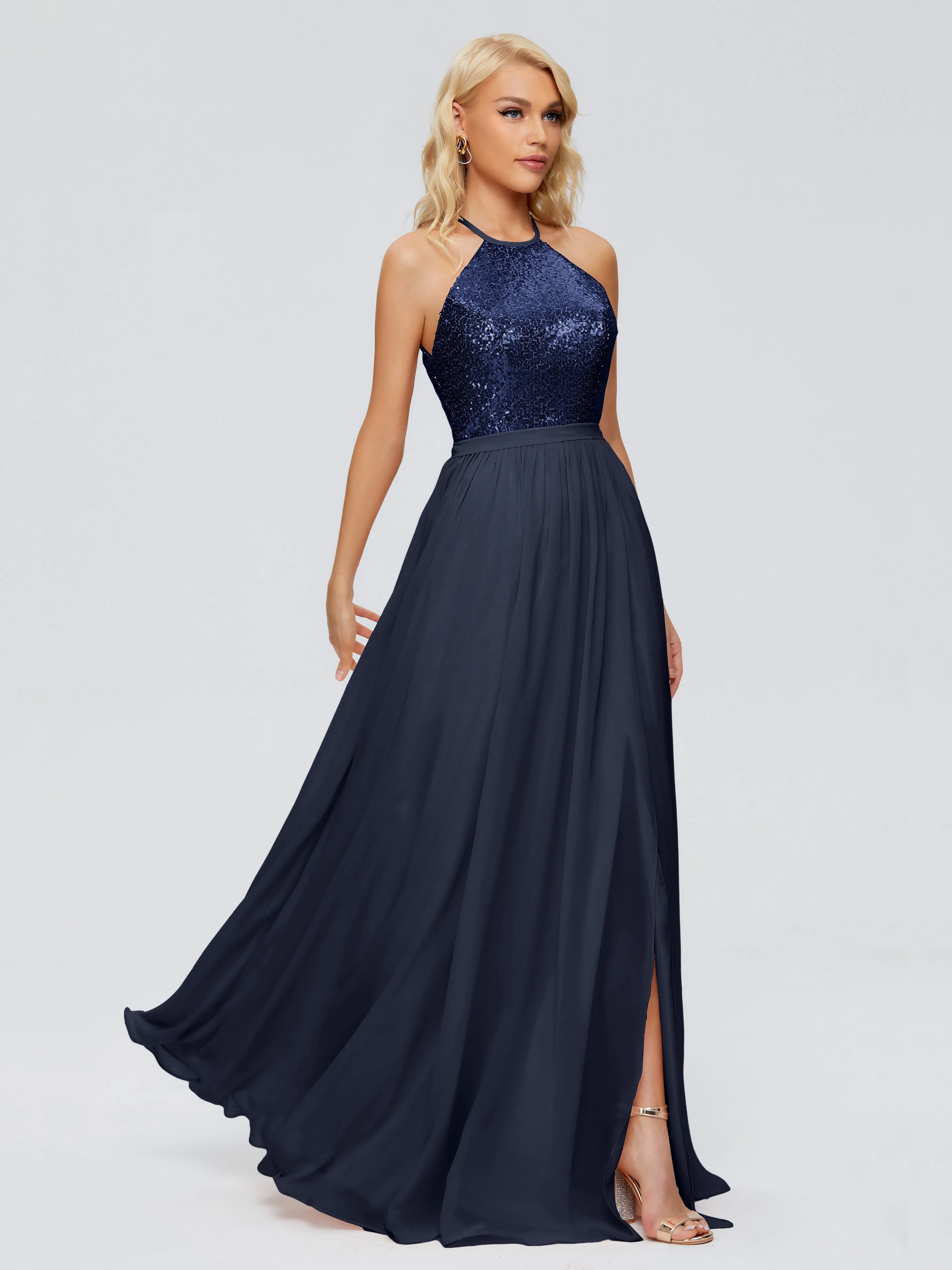 Jasmine A-line Halter Sequins Prom Dresses