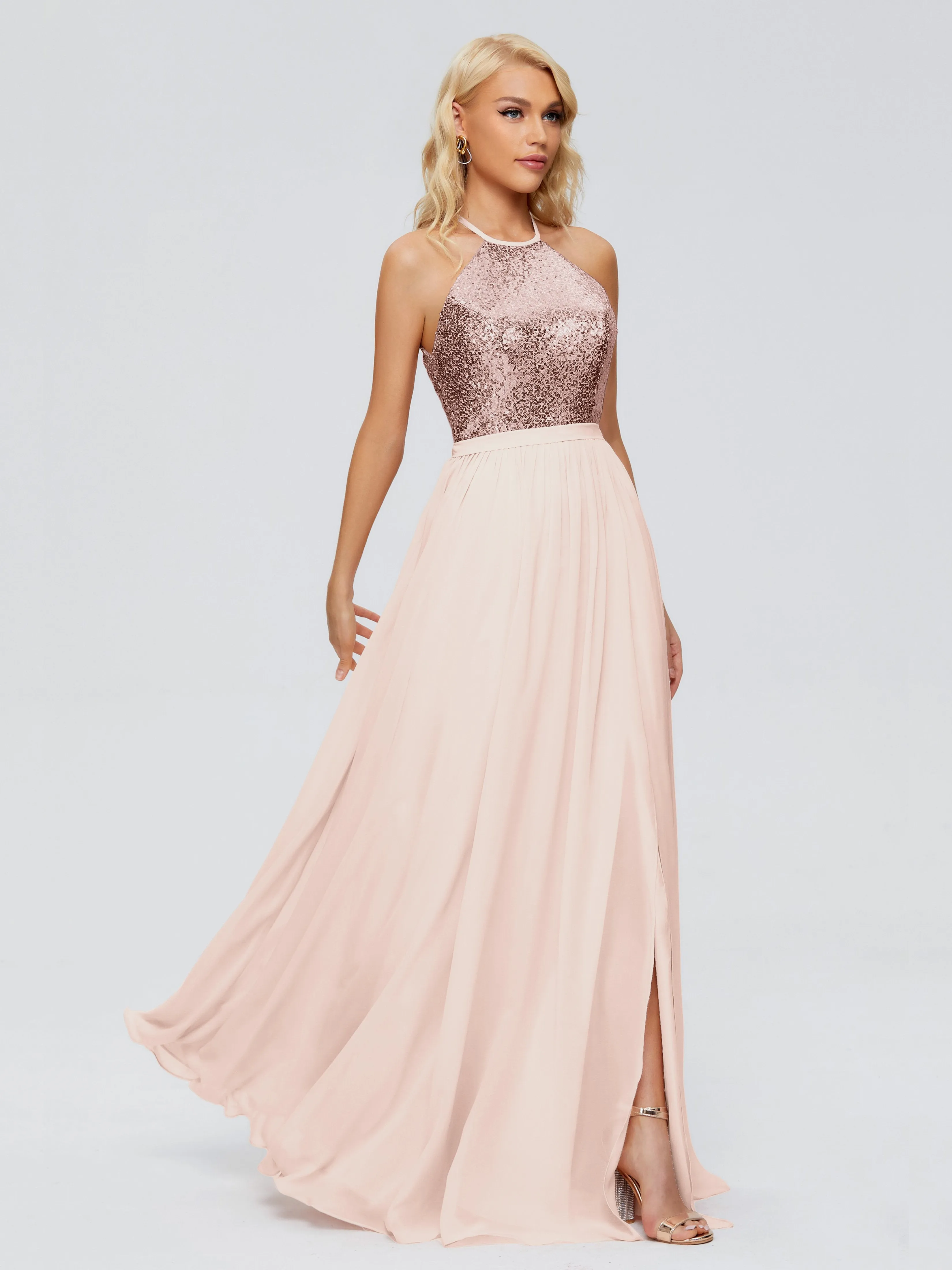 Jasmine A-line Halter Sequins Prom Dresses