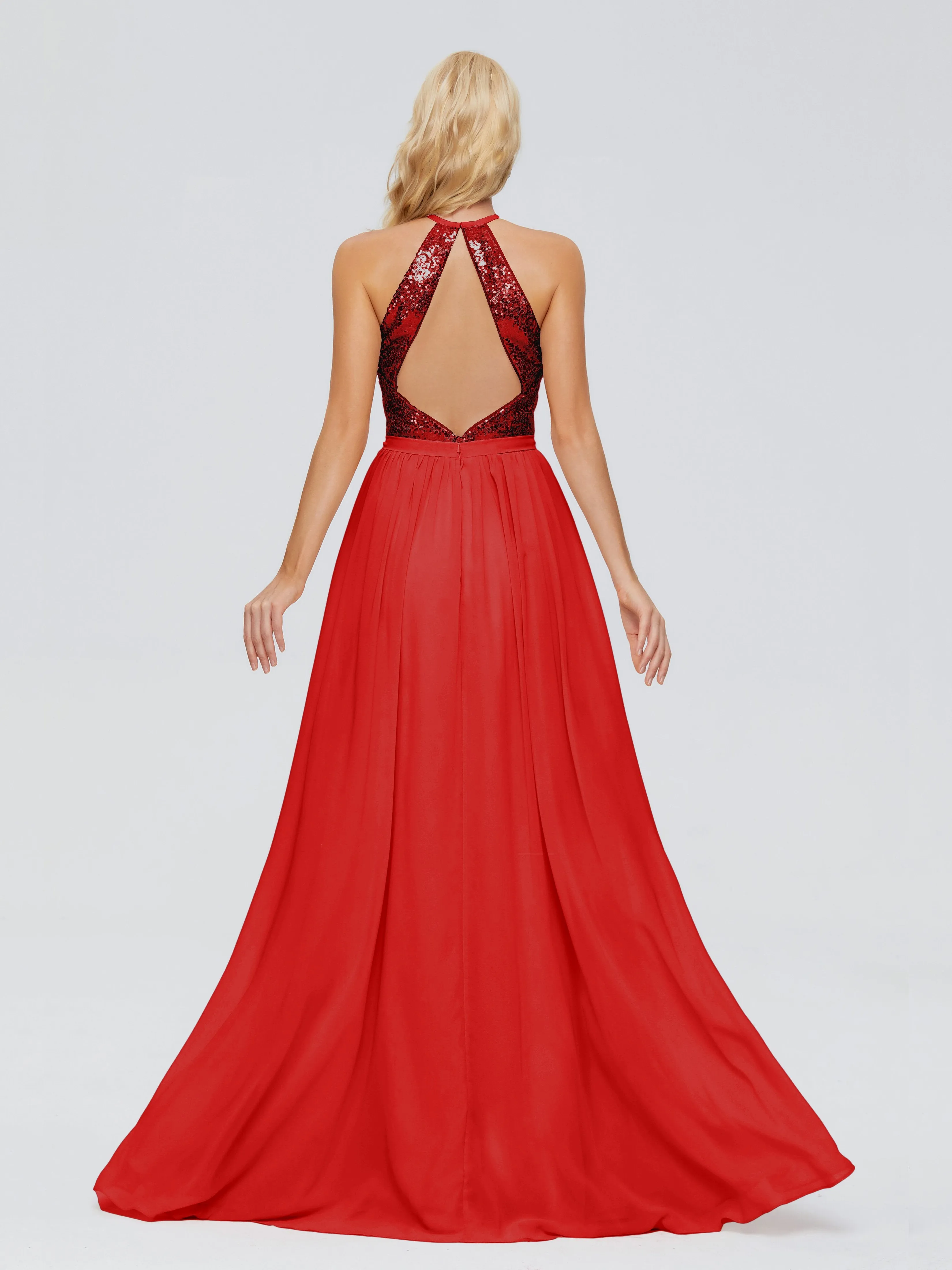 Jasmine A-line Halter Sequins Prom Dresses