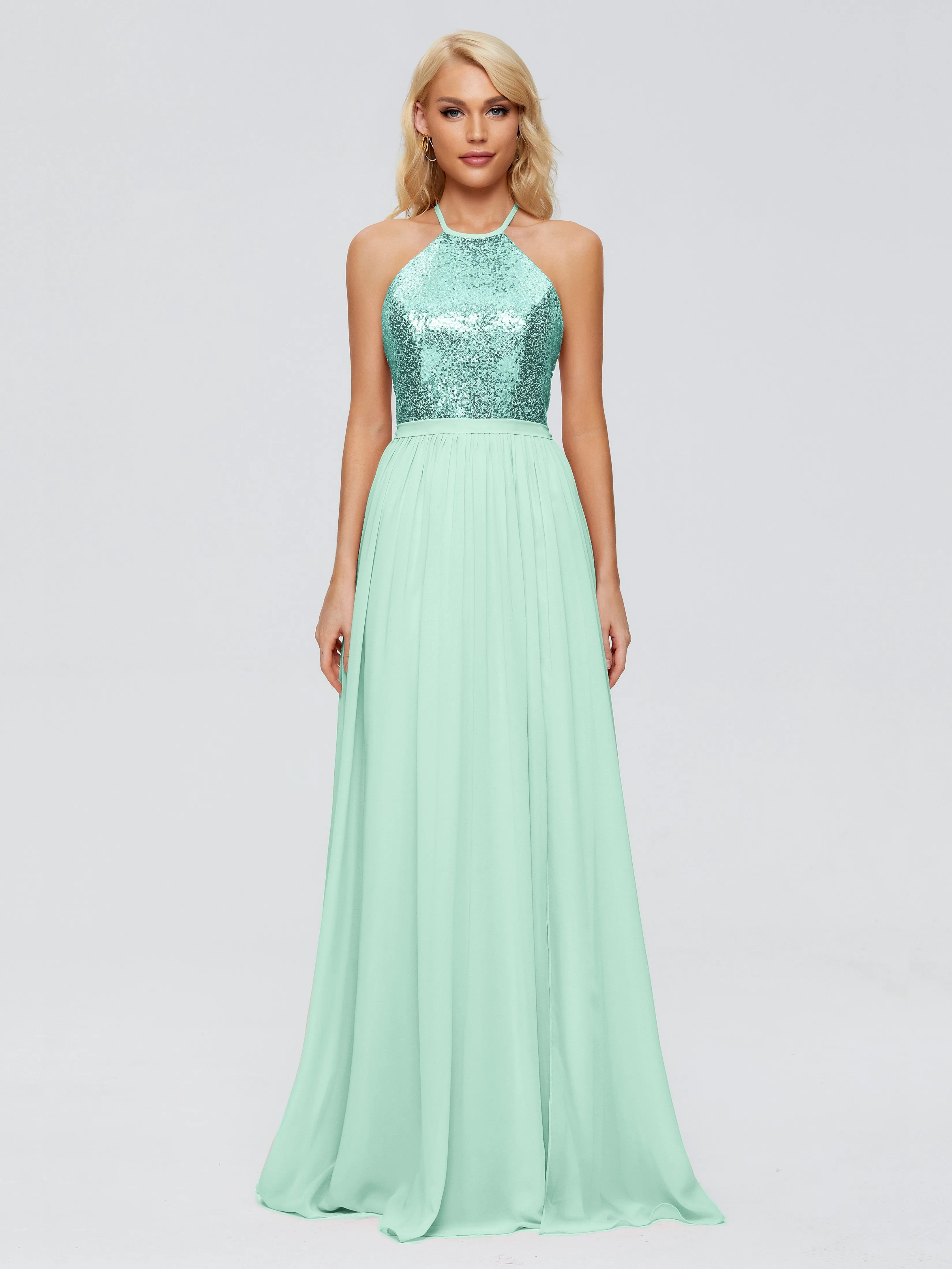 Jasmine A-line Halter Sequins Prom Dresses