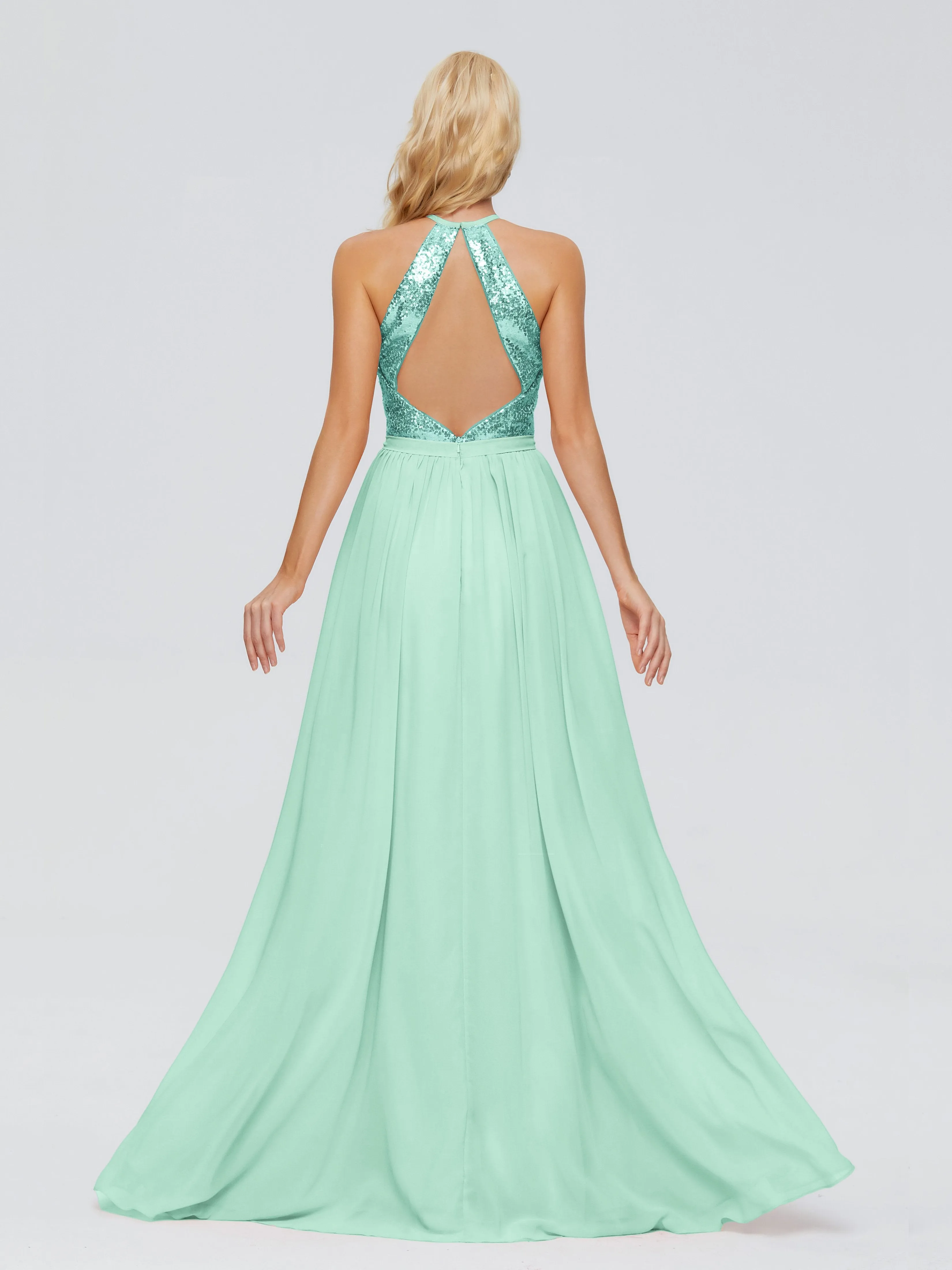 Jasmine A-line Halter Sequins Prom Dresses