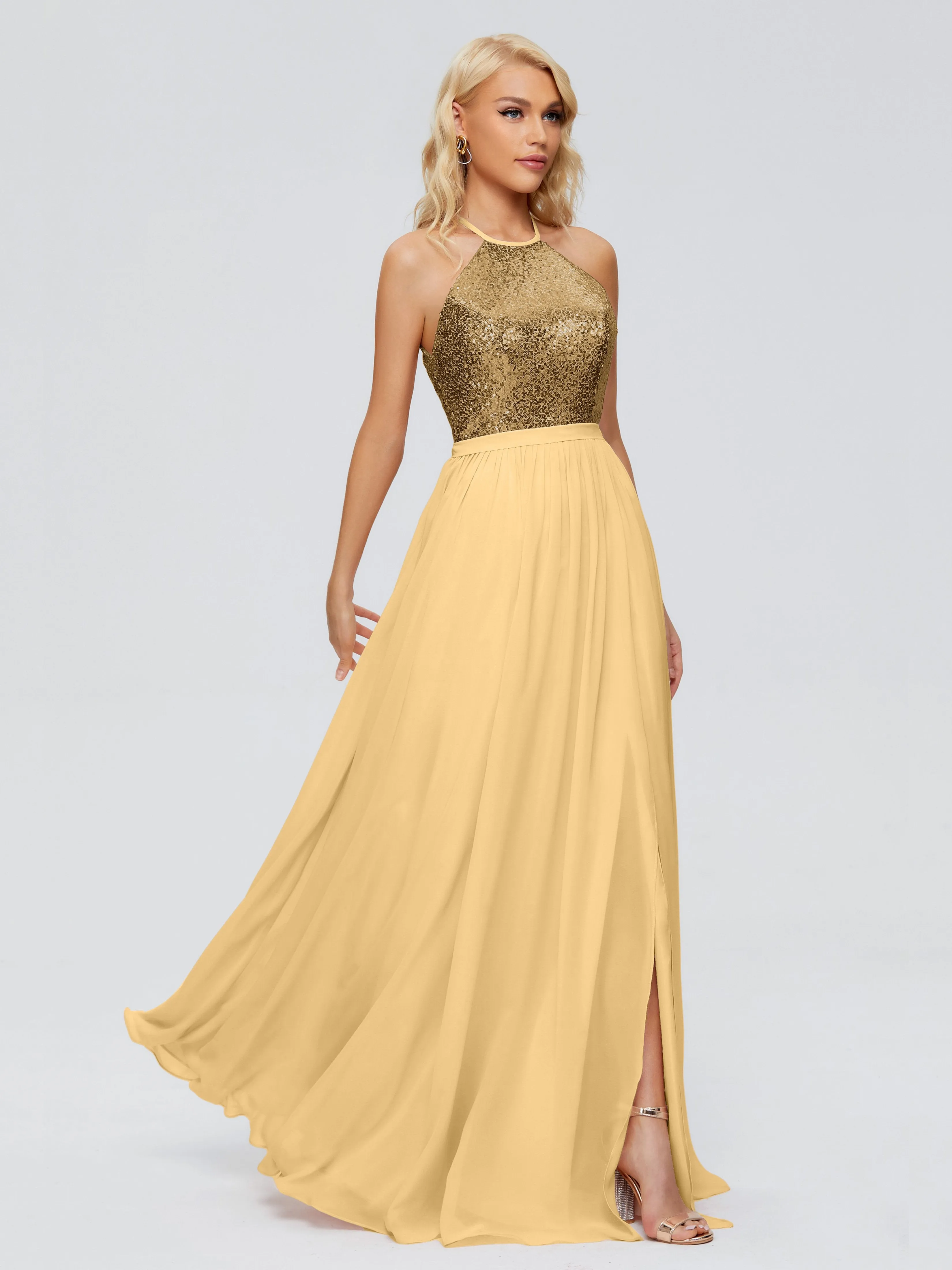 Jasmine A-line Halter Sequins Prom Dresses