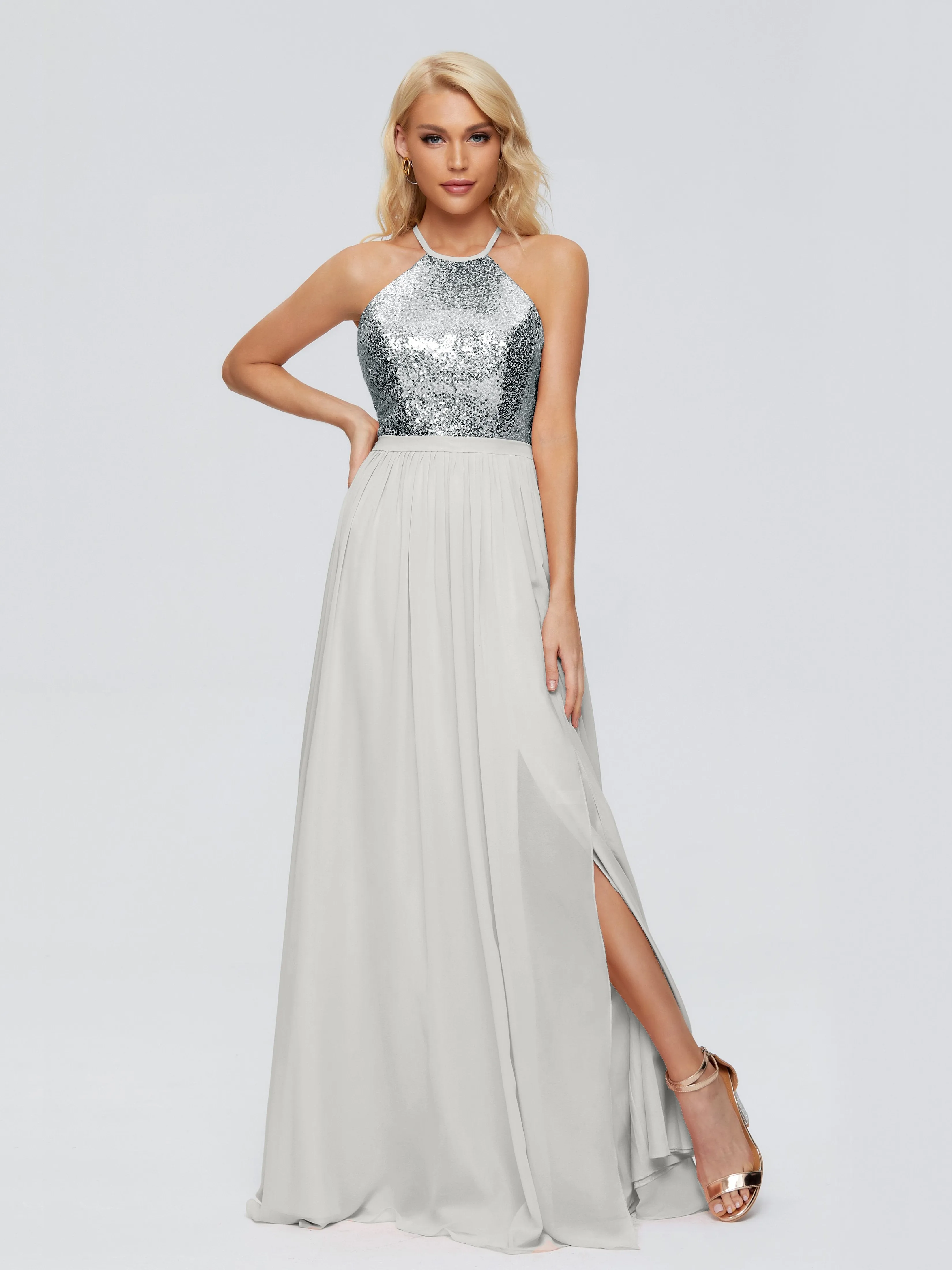 Jasmine A-line Halter Sequins Prom Dresses
