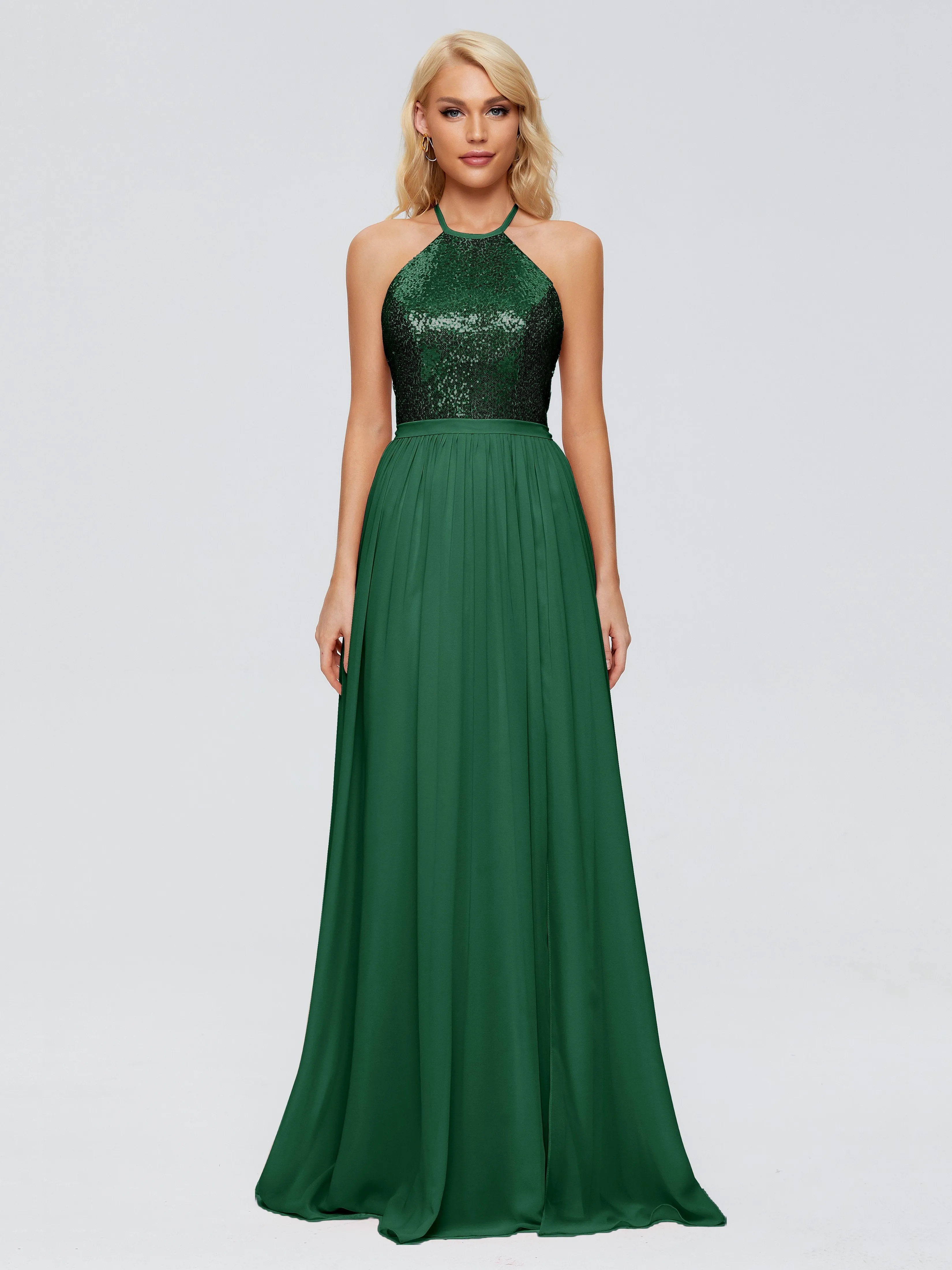 Jasmine A-line Halter Sequins Prom Dresses
