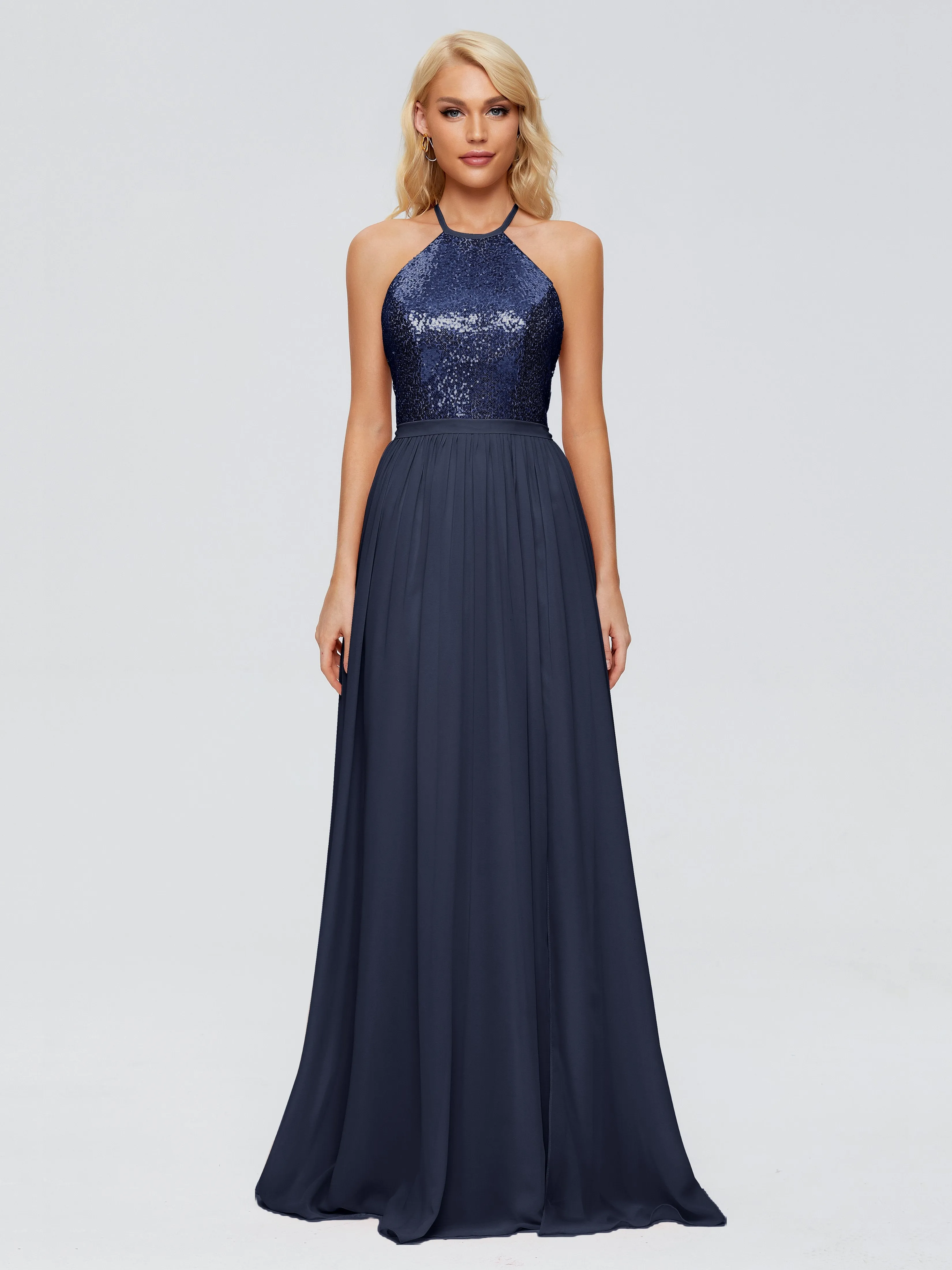 Jasmine A-line Halter Sequins Prom Dresses
