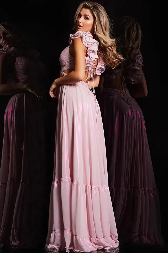 Jovani 26248 Long prom Dress V Neckline Empire Waist Pleated Ruffle Ruched Formal Pageant Gown