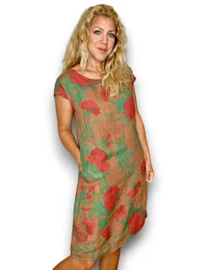 KENNEDY DRESS LINEN THISTLE IN RED COFFEE