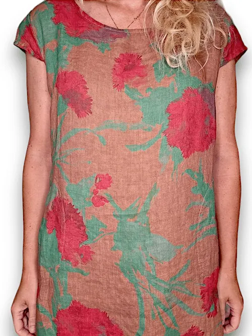 KENNEDY DRESS LINEN THISTLE IN RED COFFEE