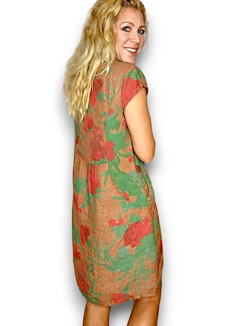 KENNEDY DRESS LINEN THISTLE IN RED COFFEE