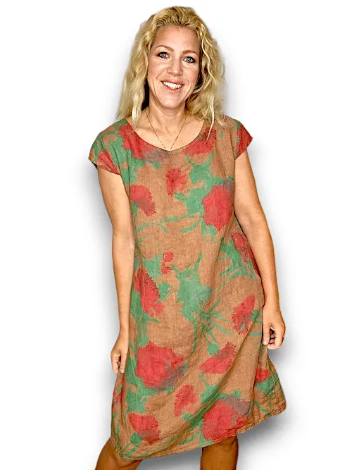 KENNEDY DRESS LINEN THISTLE IN RED COFFEE