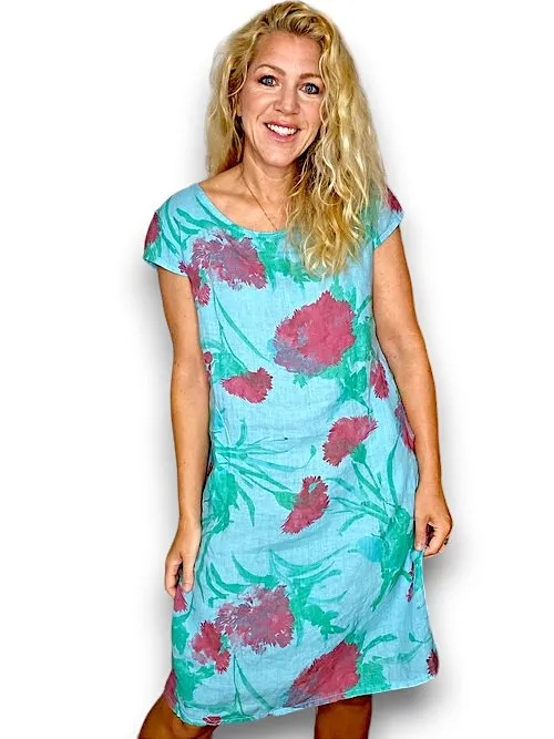 KENNEDY DRESS THISTLE IN RED LIGHT TURQUOISE